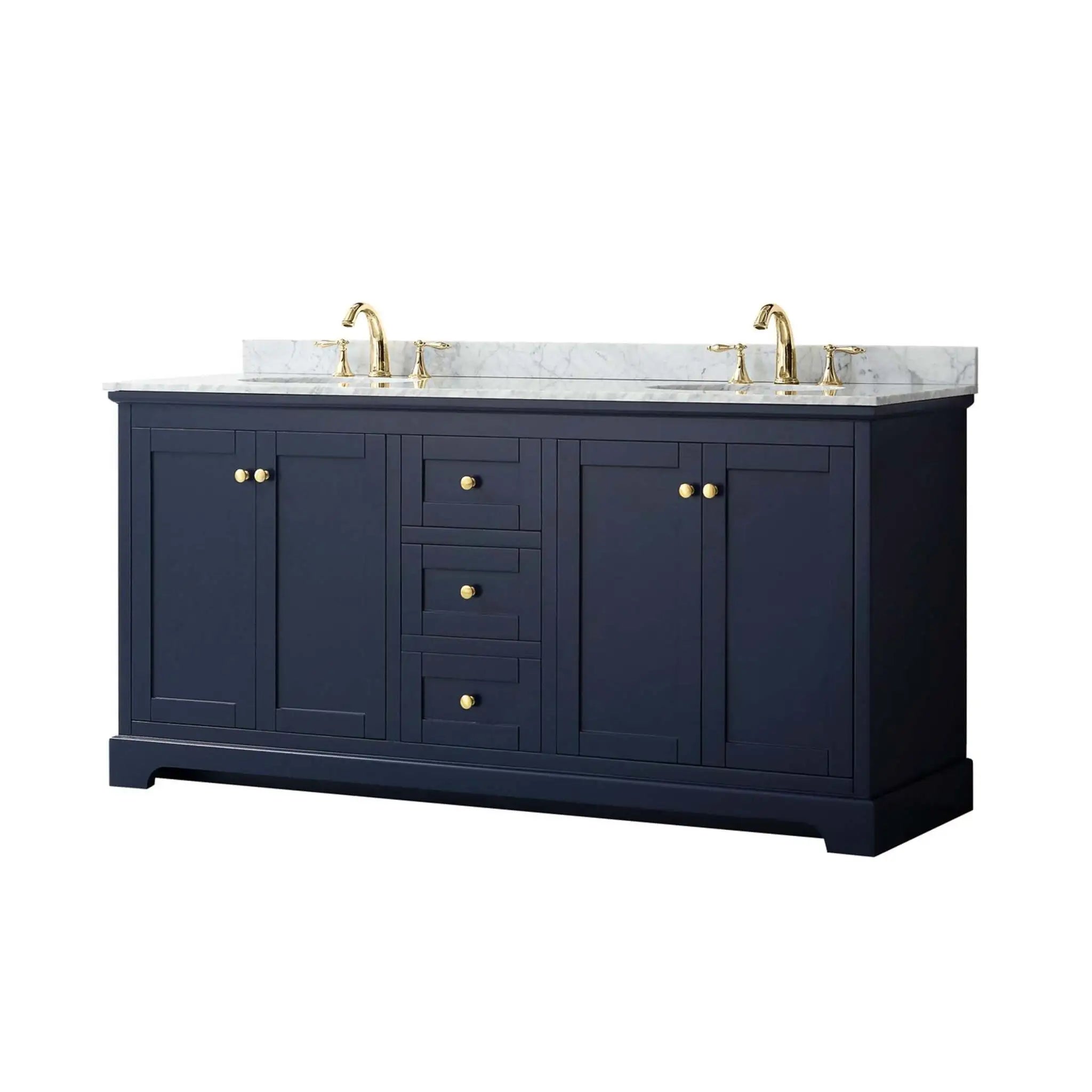 72" Avery Double Bathroom Vanity in Dark Blue with Brushed Gold Trim by Wyndham