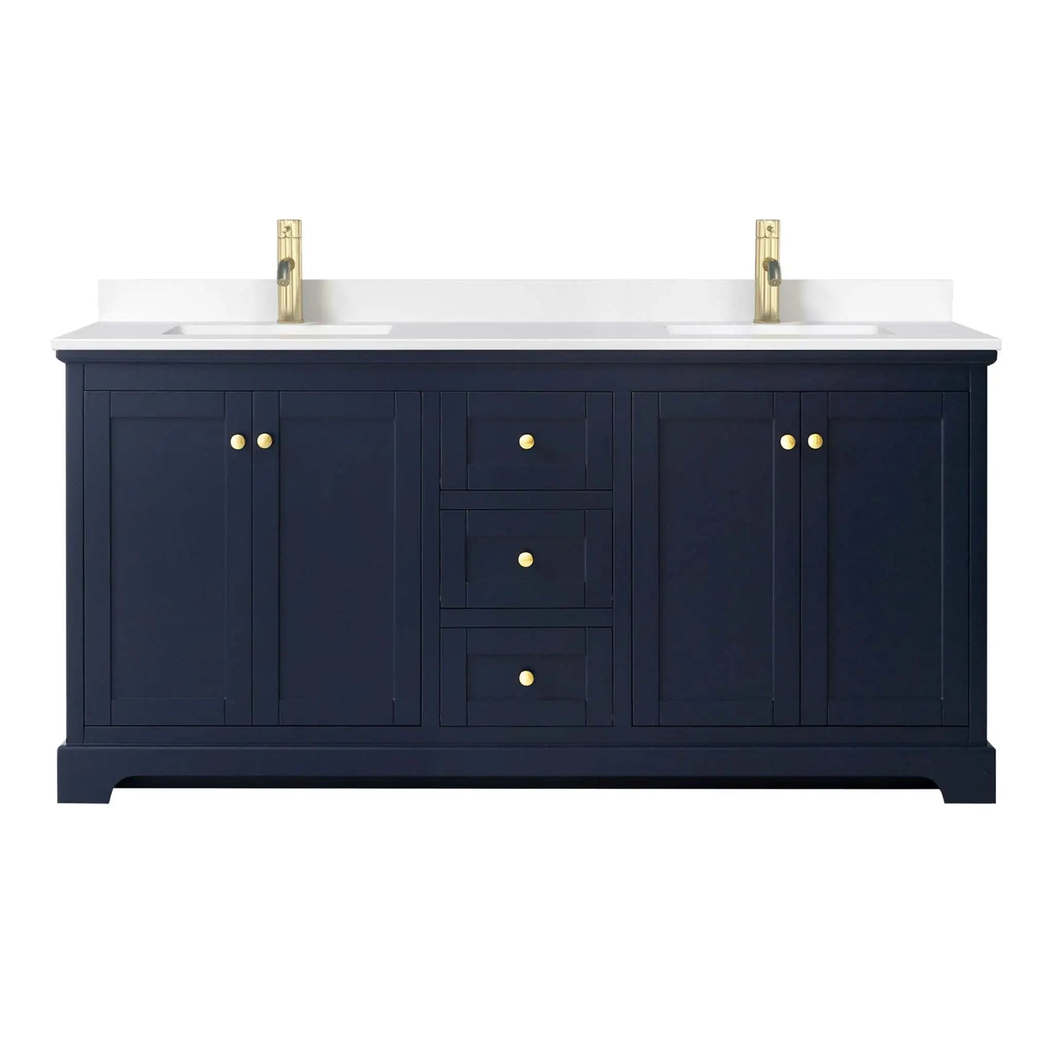 72" Avery Double Bathroom Vanity in Dark Blue with Brushed Gold Trim by Wyndham