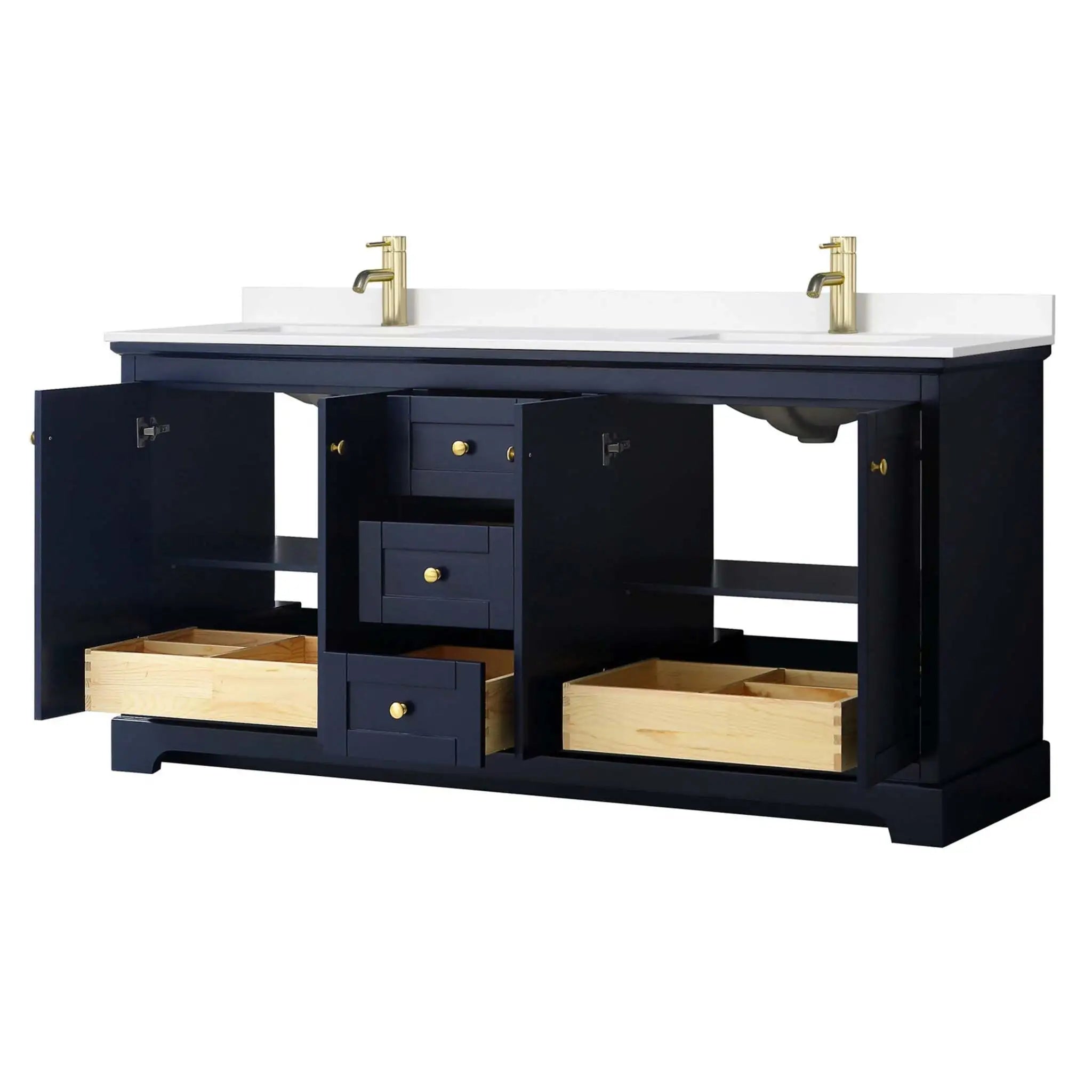 72" Avery Double Bathroom Vanity in Dark Blue with Brushed Gold Trim by Wyndham
