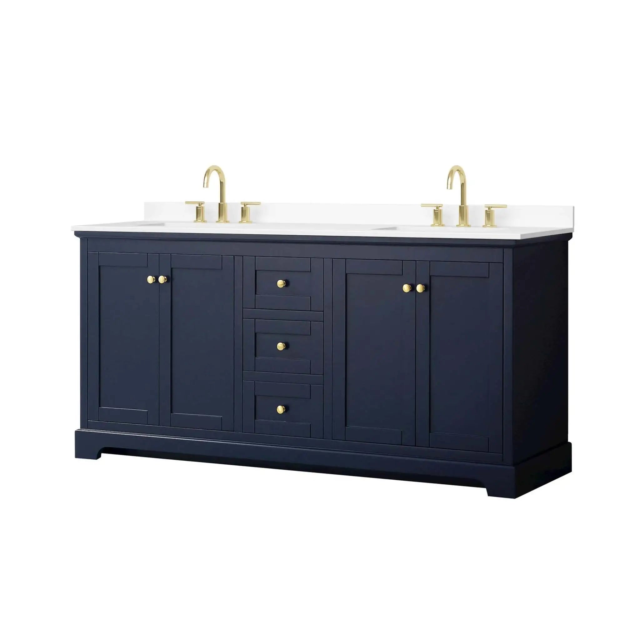72" Avery Double Bathroom Vanity in Dark Blue with Brushed Gold Trim by Wyndham