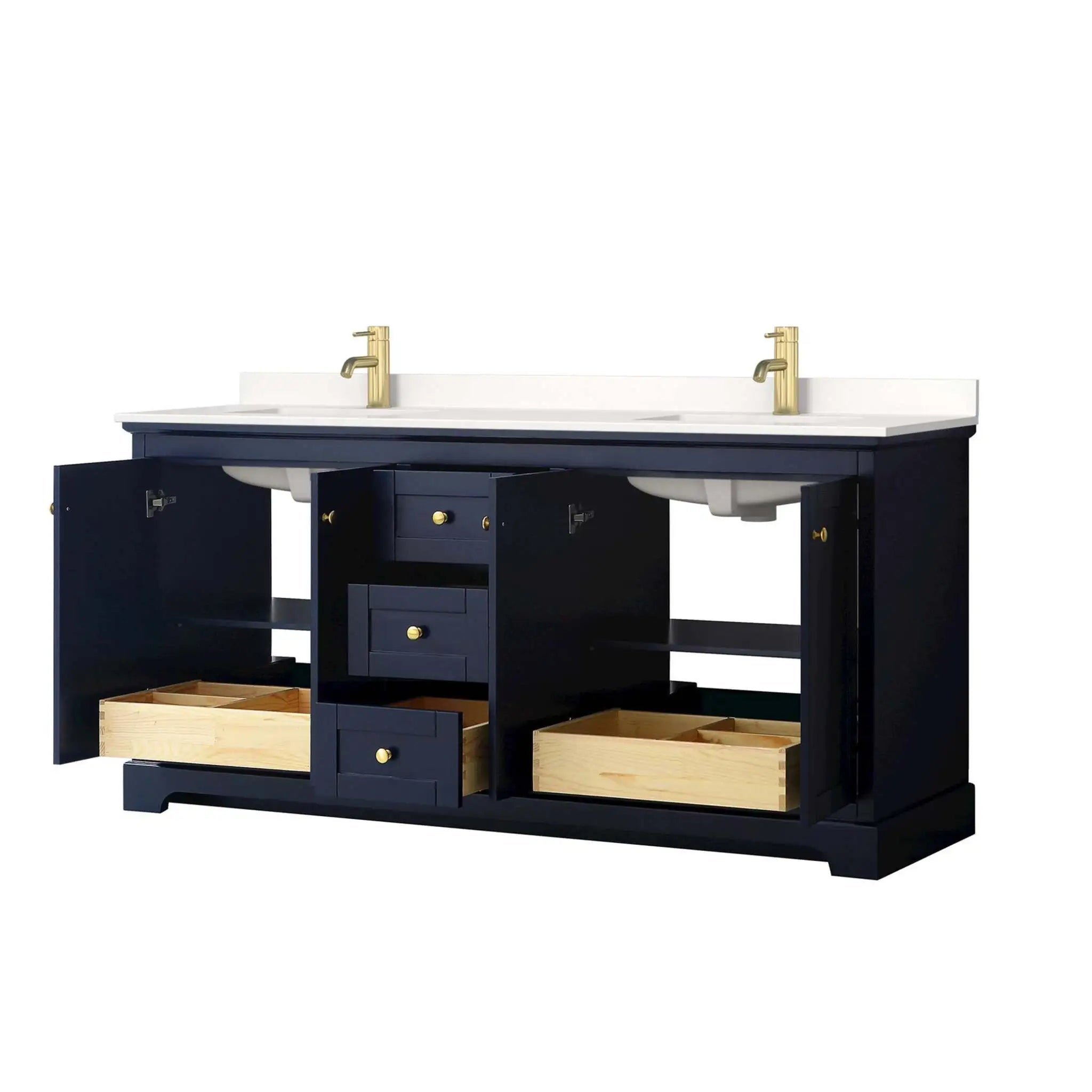 72" Avery Double Bathroom Vanity in Dark Blue with Brushed Gold Trim by Wyndham