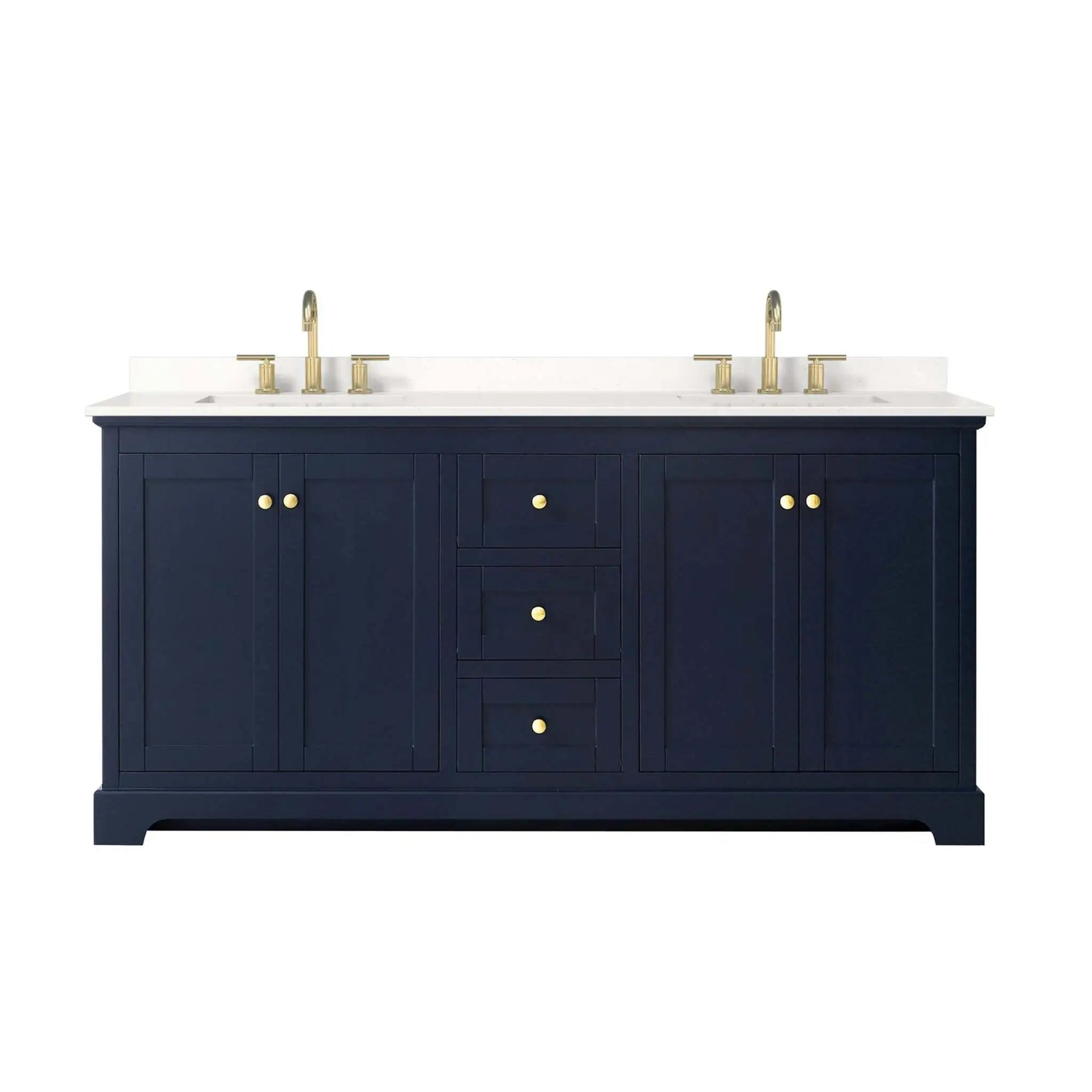 72" Avery Double Bathroom Vanity in Dark Blue with Brushed Gold Trim by Wyndham