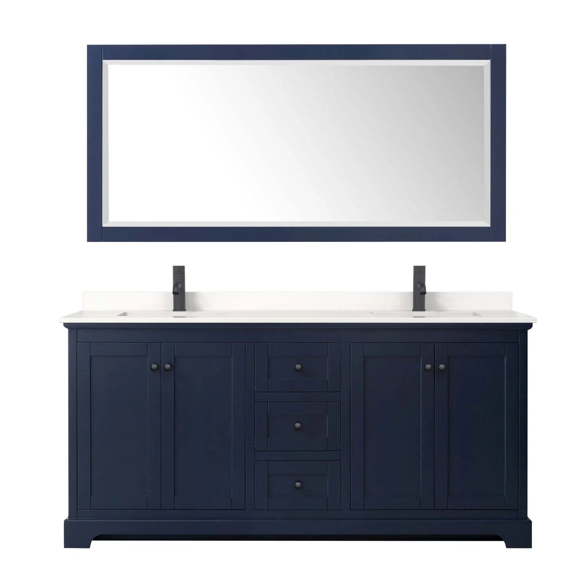 72" Avery Double Bathroom Vanity in Dark Blue with Matte Black Trim & 70" Mirror by Wyndham