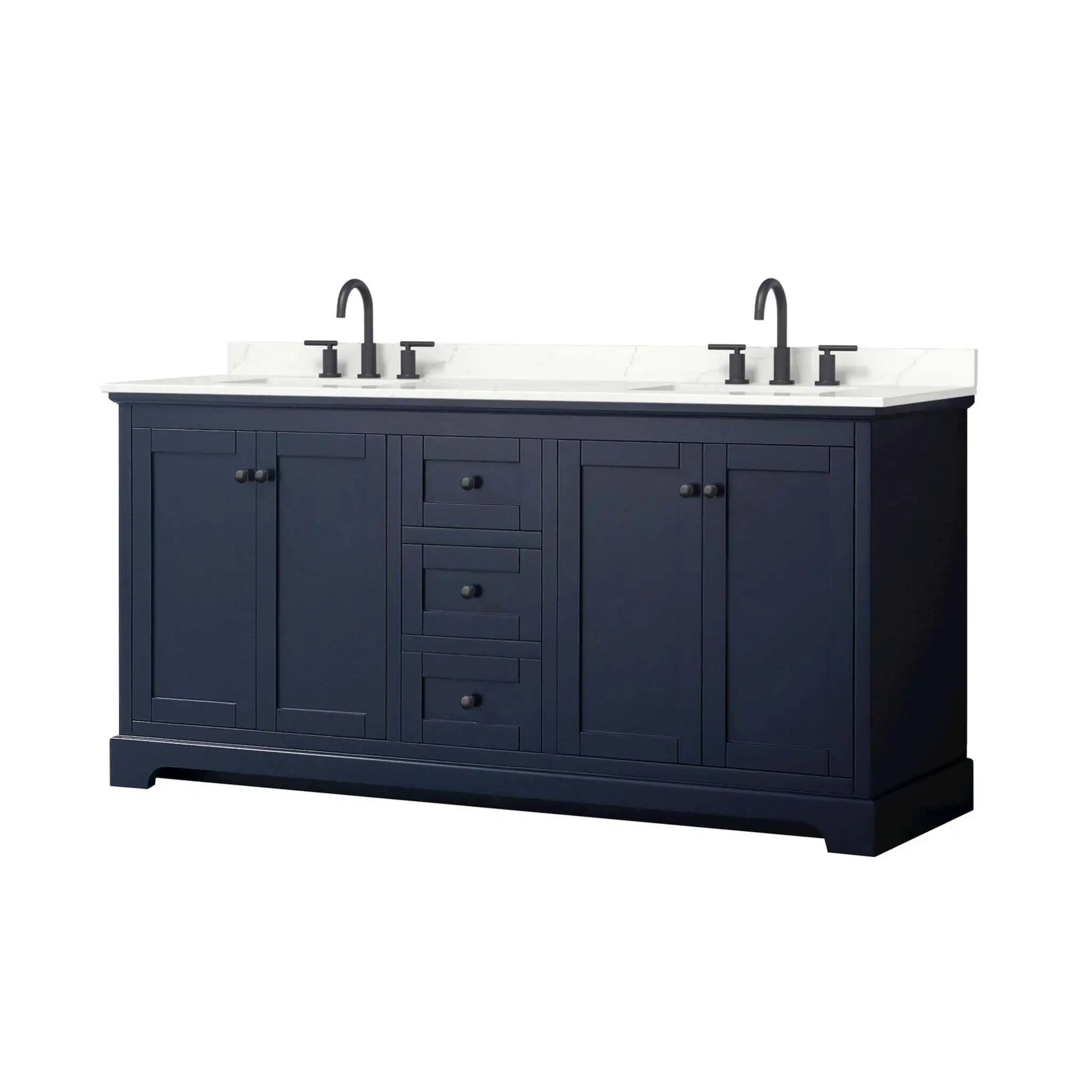 72" Avery Double Bathroom Vanity in Dark Blue with Matte Black Trim by Wyndham