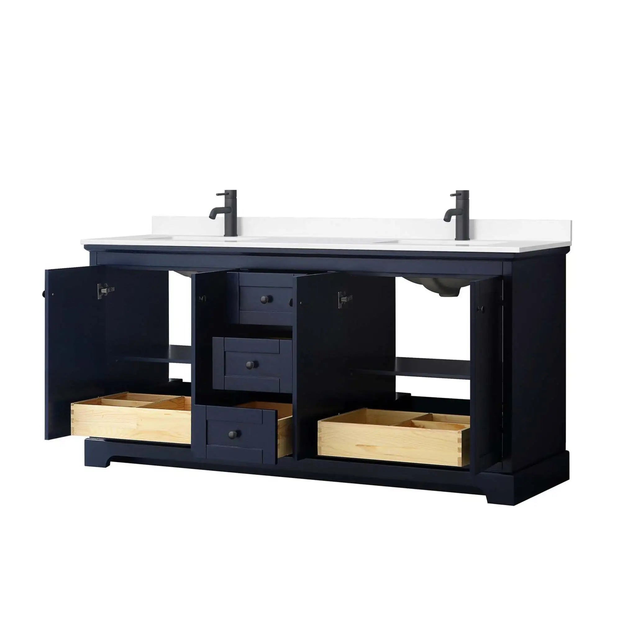 72" Avery Double Bathroom Vanity in Dark Blue with Matte Black Trim by Wyndham