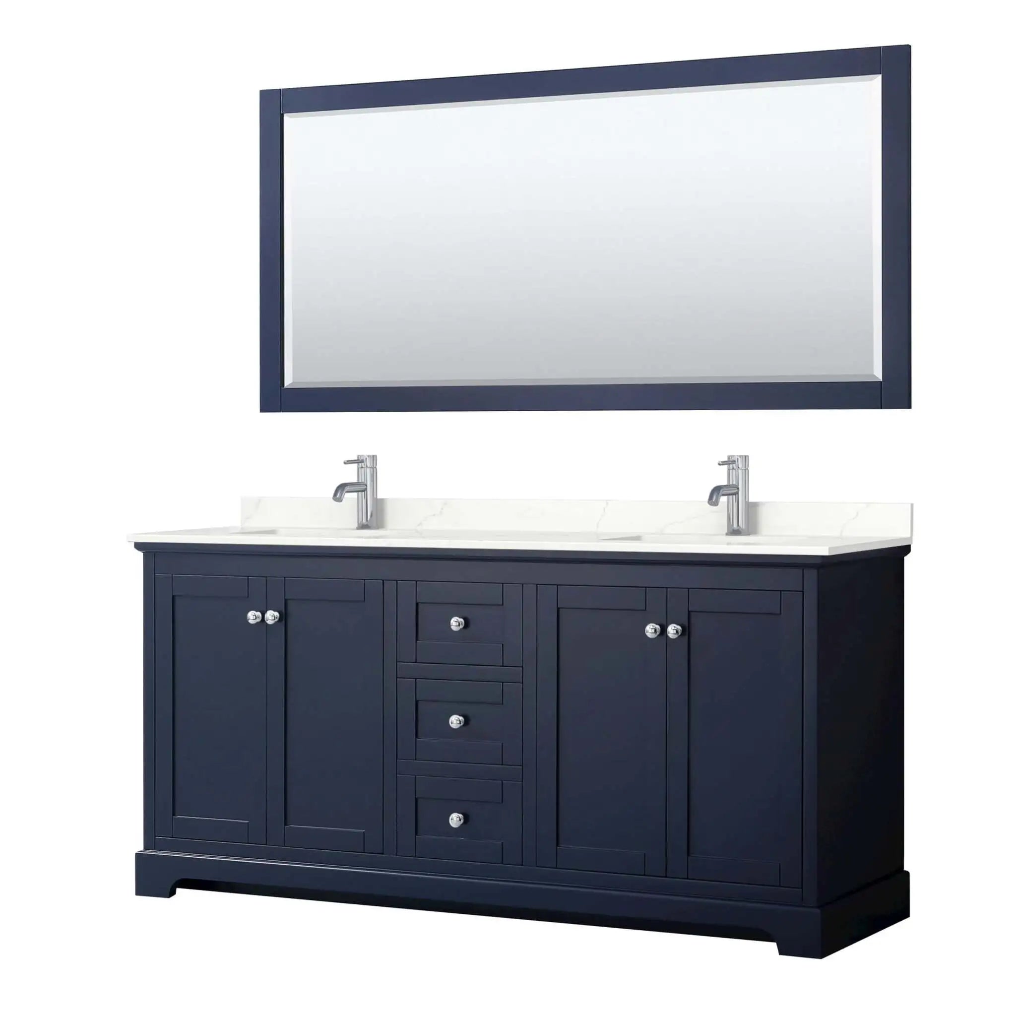 72" Avery Double Bathroom Vanity in Dark Blue with Polished Chrome Trim & 70" Mirror by Wyndham