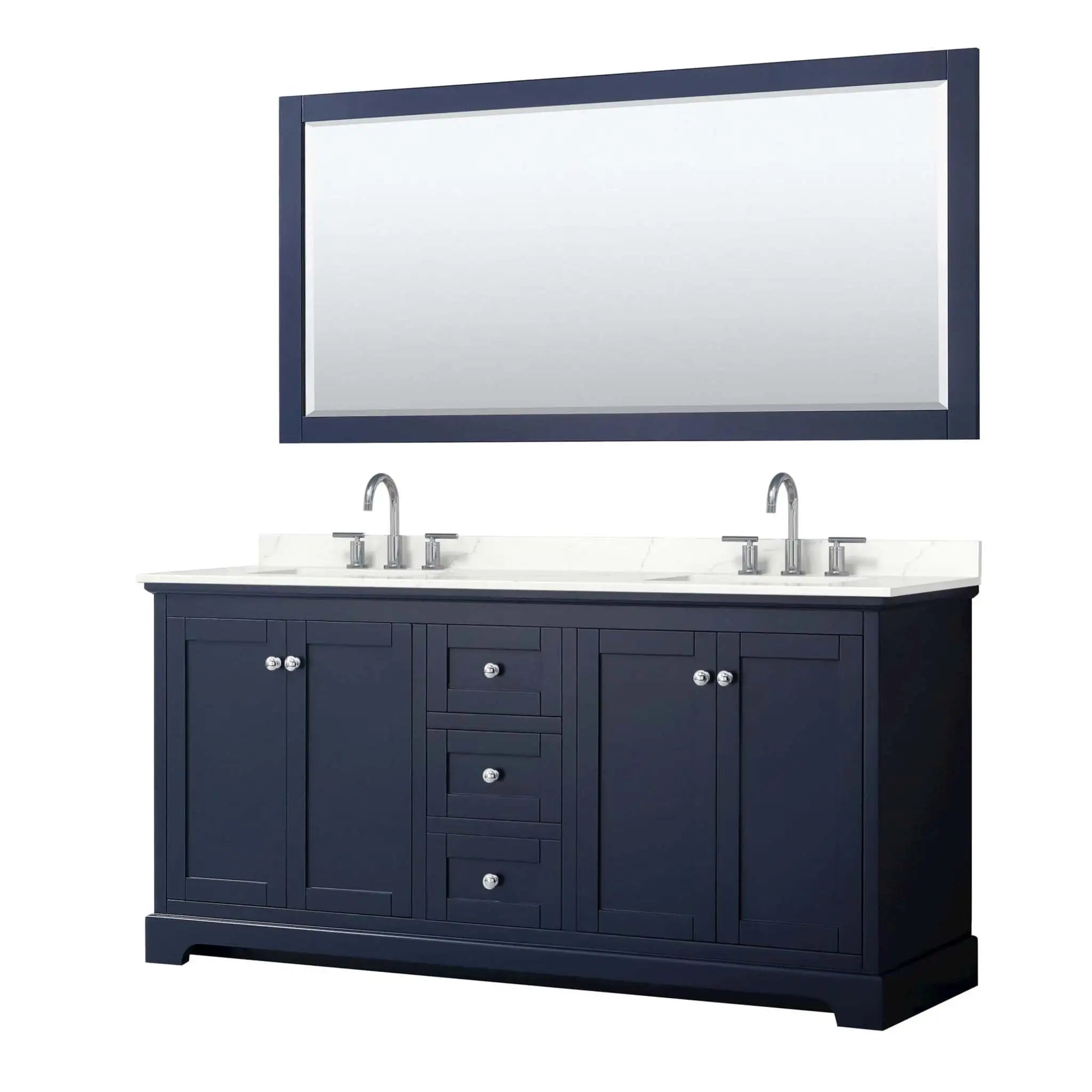72" Avery Double Bathroom Vanity in Dark Blue with Polished Chrome Trim & 70" Mirror by Wyndham
