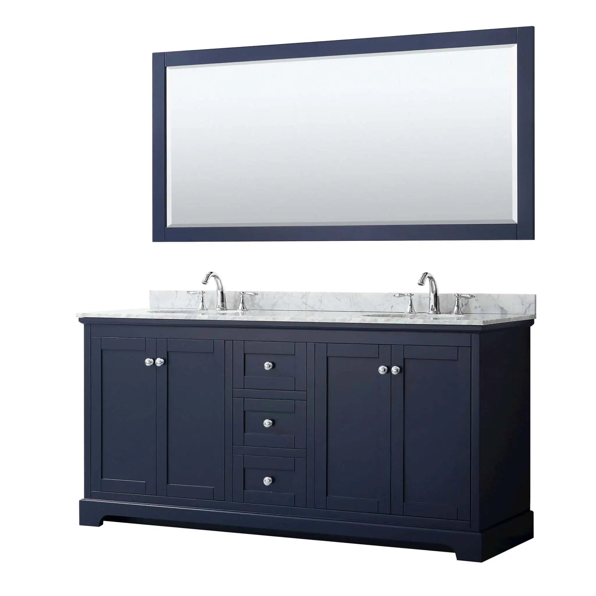72" Avery Double Bathroom Vanity in Dark Blue with Polished Chrome Trim & 70" Mirror by Wyndham