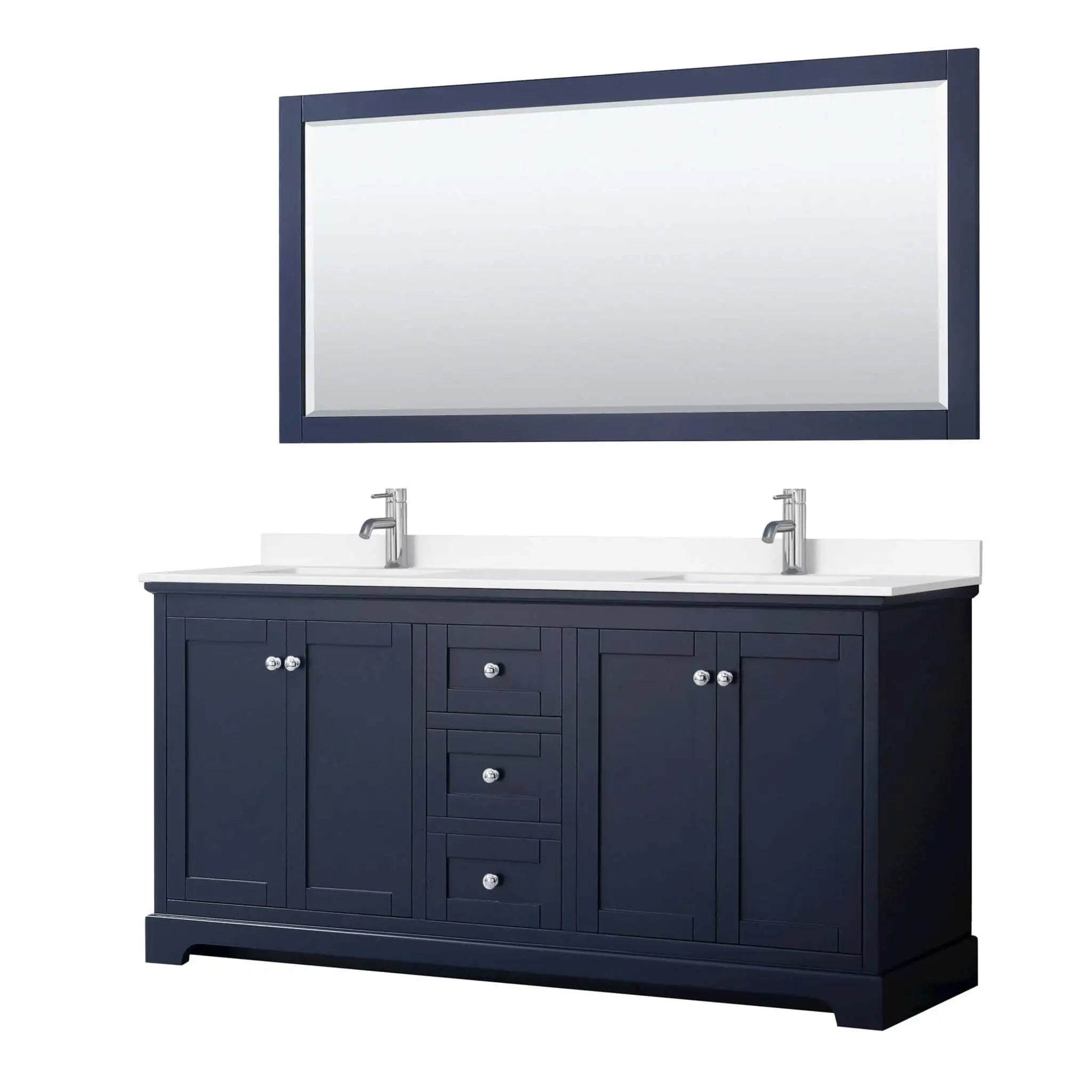 72" Avery Double Bathroom Vanity in Dark Blue with Polished Chrome Trim & 70" Mirror by Wyndham