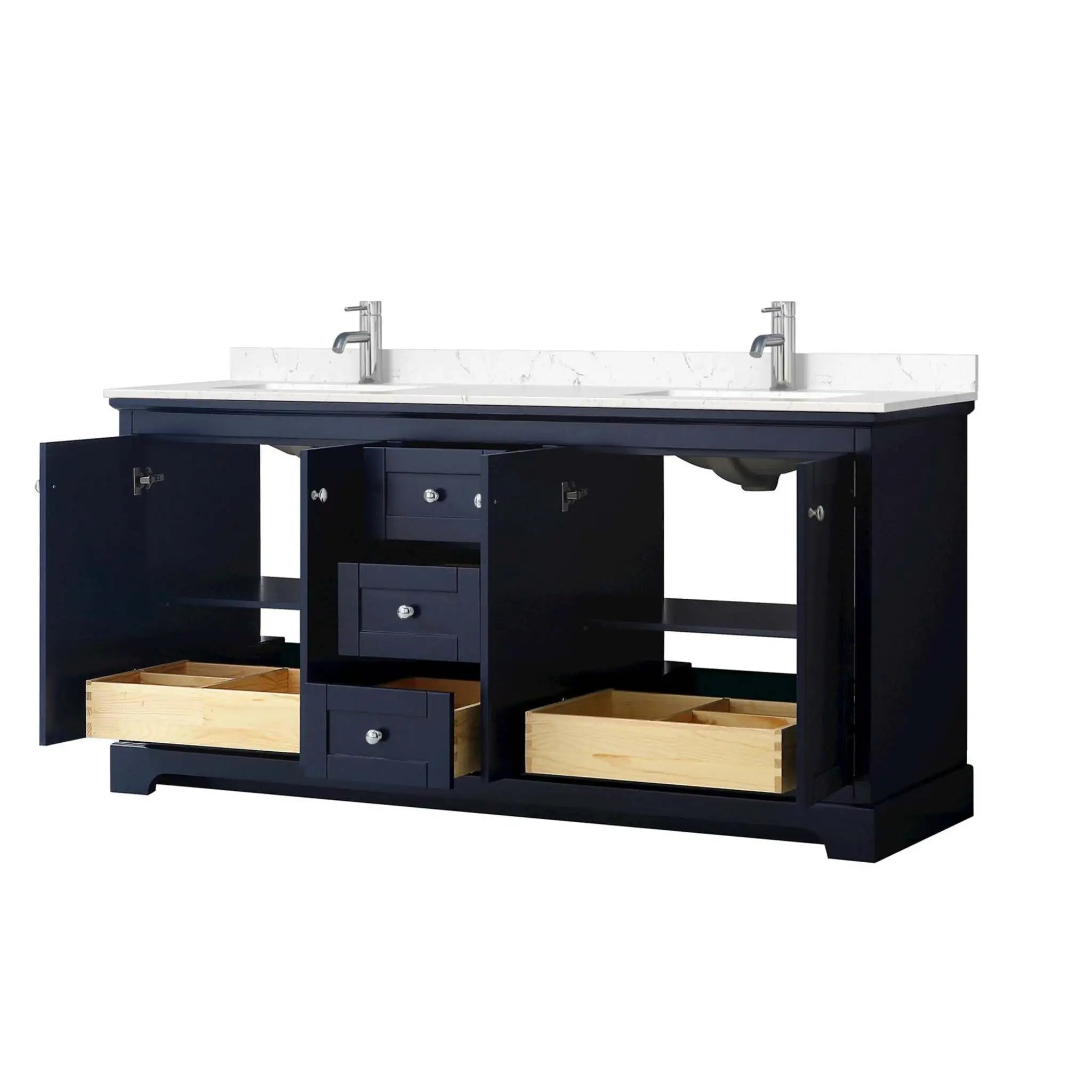 72" Avery Double Bathroom Vanity in Dark Blue with Polished Chrome Trim by Wyndham
