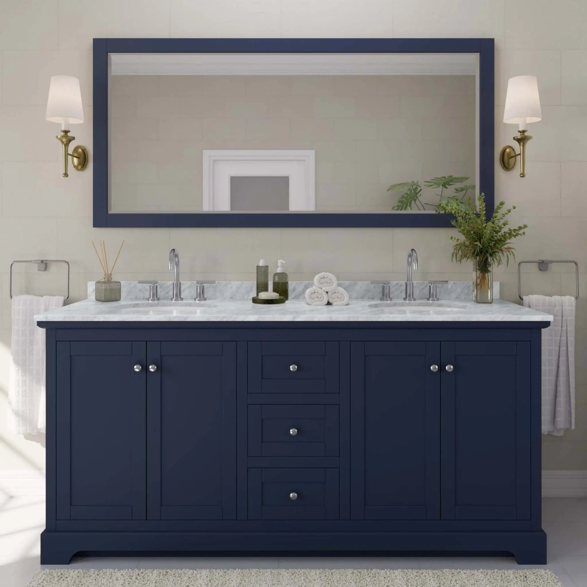 72" Avery Double Bathroom Vanity in Dark Blue with Polished Chrome Trim by Wyndham