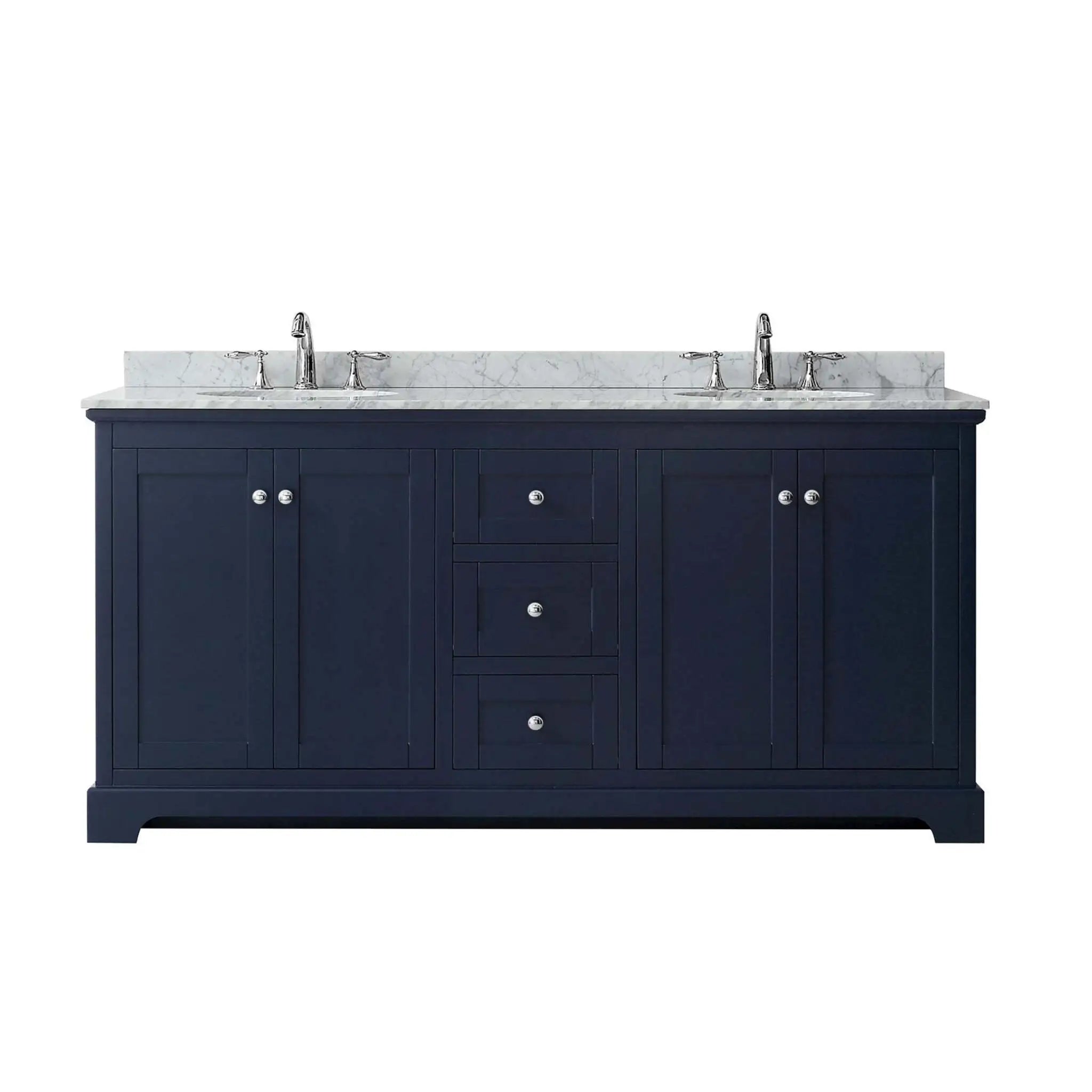 72" Avery Double Bathroom Vanity in Dark Blue with Polished Chrome Trim by Wyndham