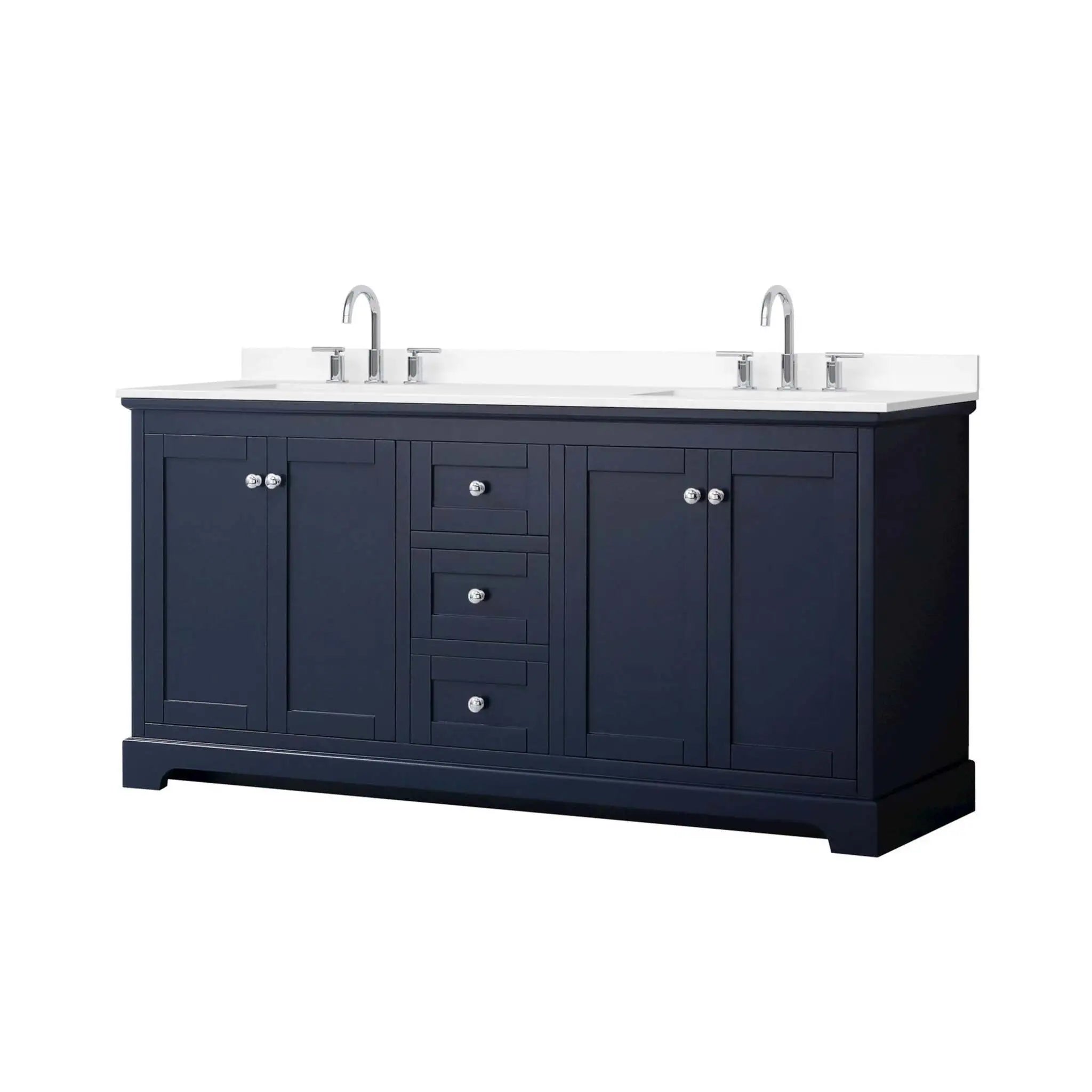 72" Avery Double Bathroom Vanity in Dark Blue with Polished Chrome Trim by Wyndham