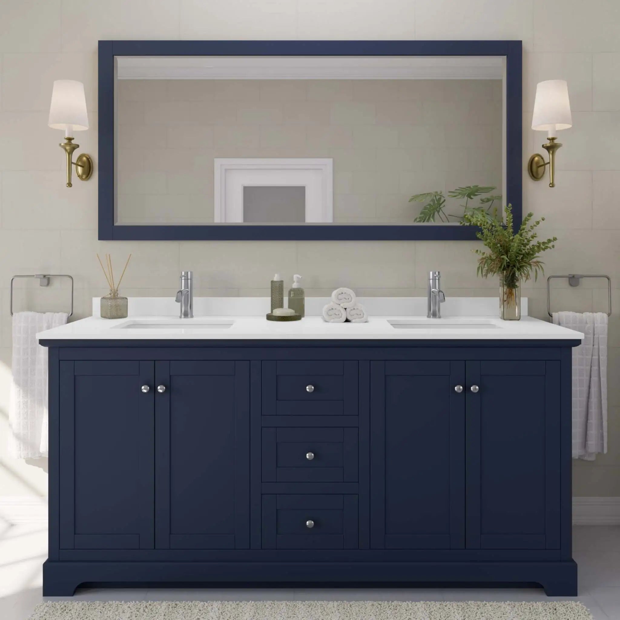 72" Avery Double Bathroom Vanity in Dark Blue with Polished Chrome Trim by Wyndham