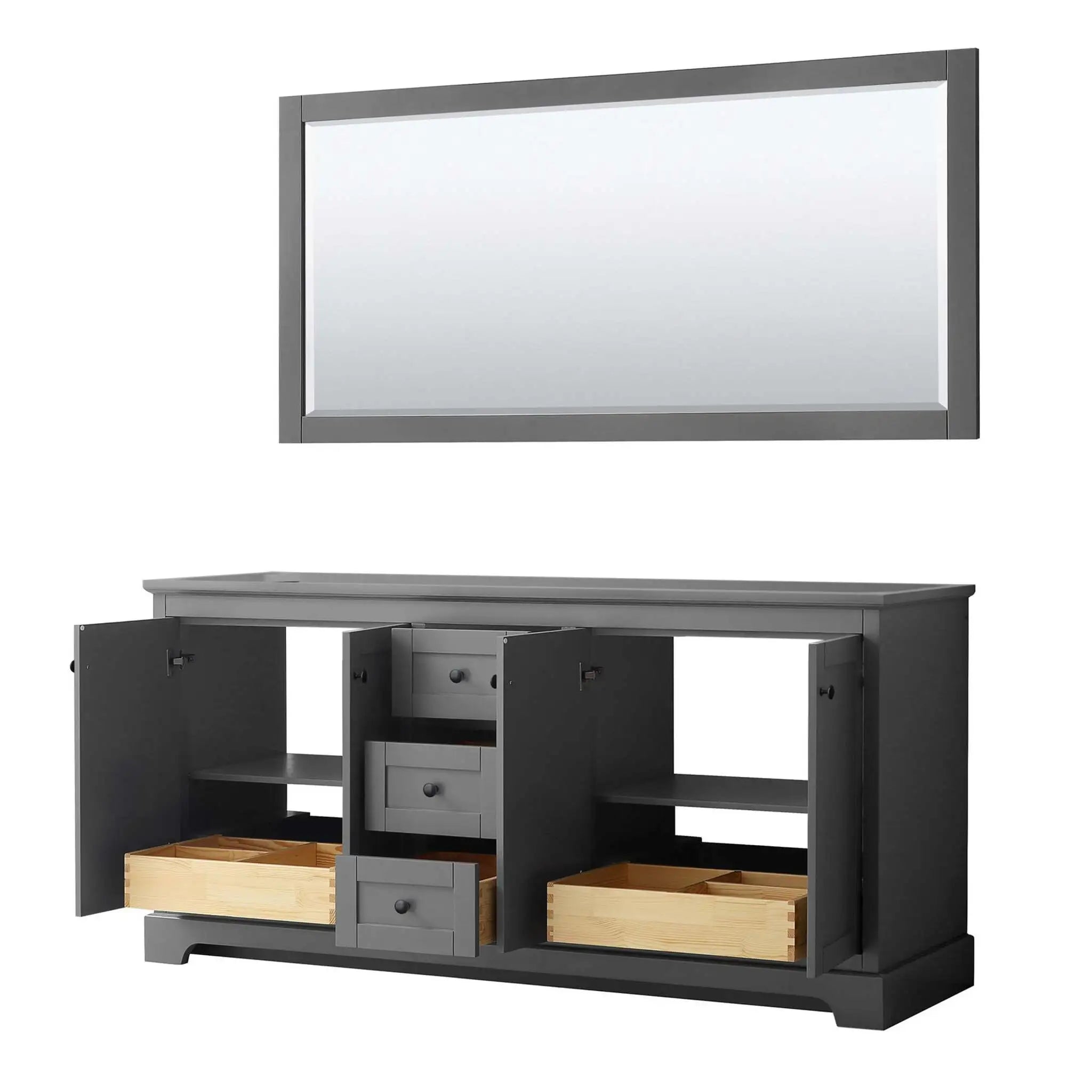 72" Avery Double Bathroom Vanity in Dark Gray with Matte Black Trim & 70" Mirror by Wyndham