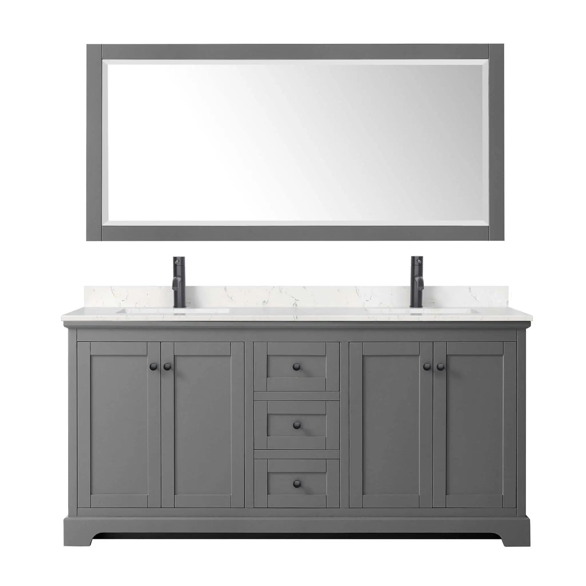 72" Avery Double Bathroom Vanity in Dark Gray with Matte Black Trim & 70" Mirror by Wyndham