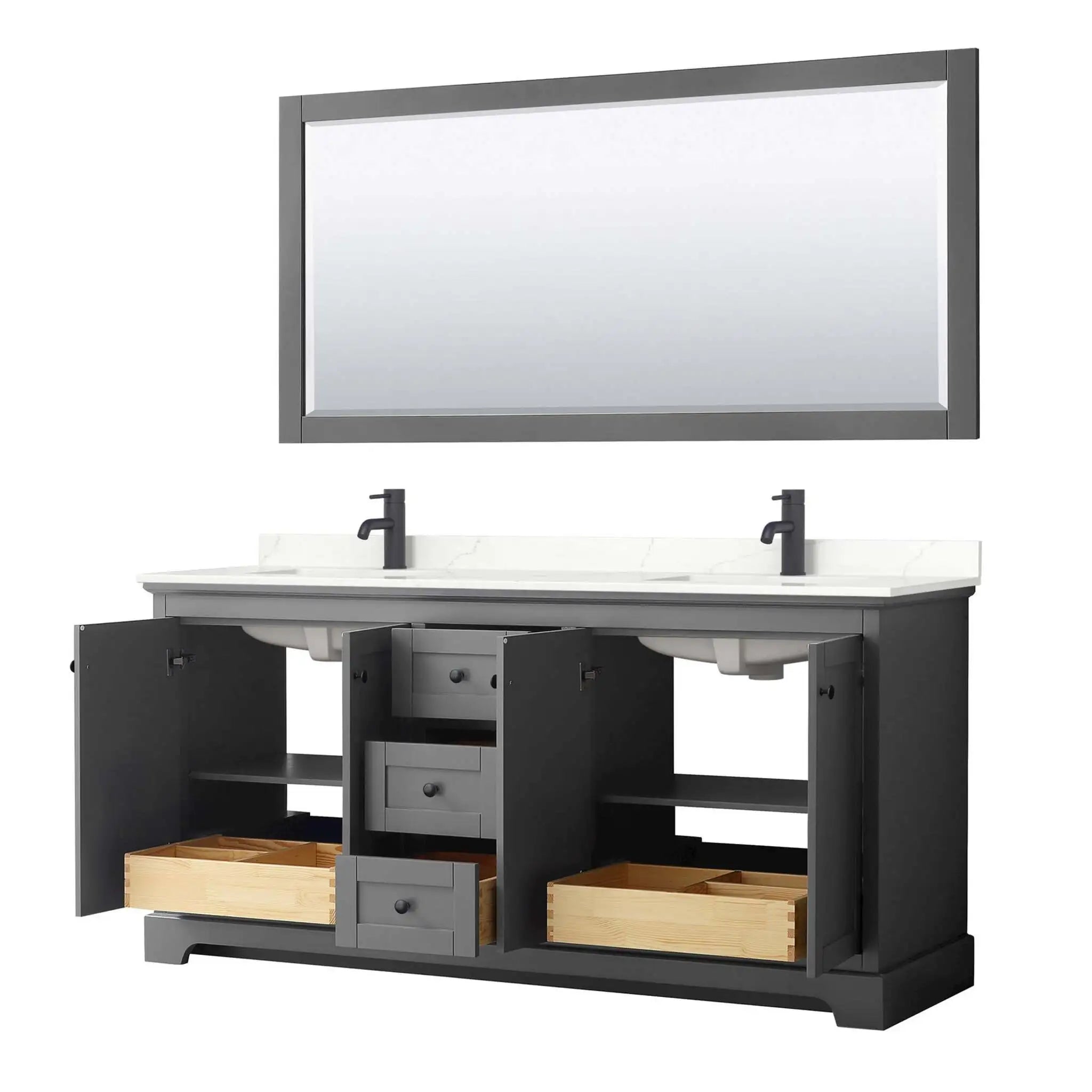 72" Avery Double Bathroom Vanity in Dark Gray with Matte Black Trim & 70" Mirror by Wyndham