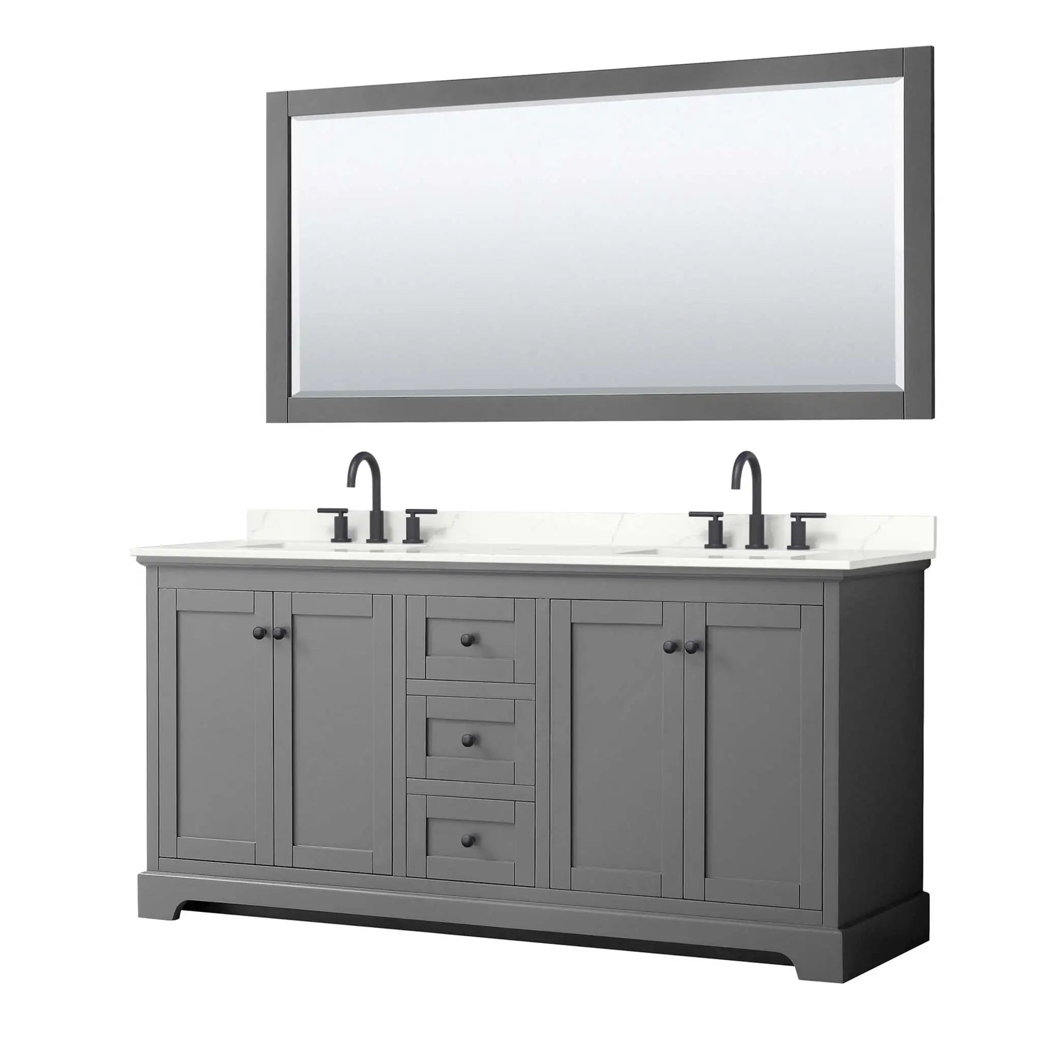 72" Avery Double Bathroom Vanity in Dark Gray with Matte Black Trim & 70" Mirror by Wyndham