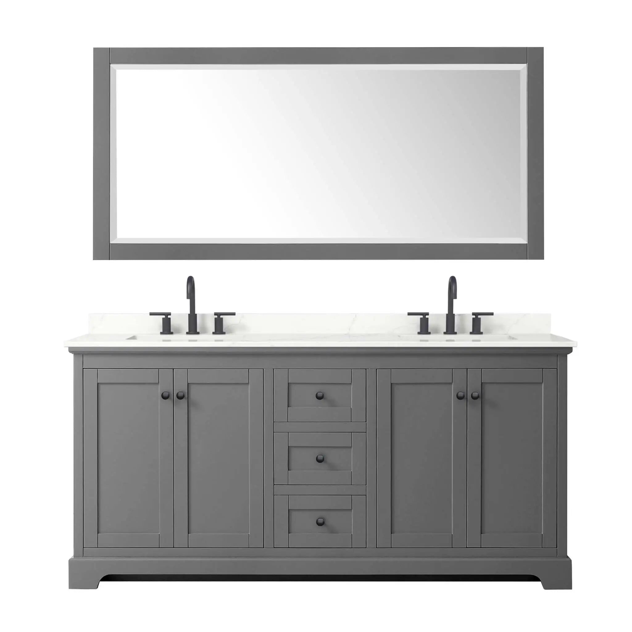 72" Avery Double Bathroom Vanity in Dark Gray with Matte Black Trim & 70" Mirror by Wyndham