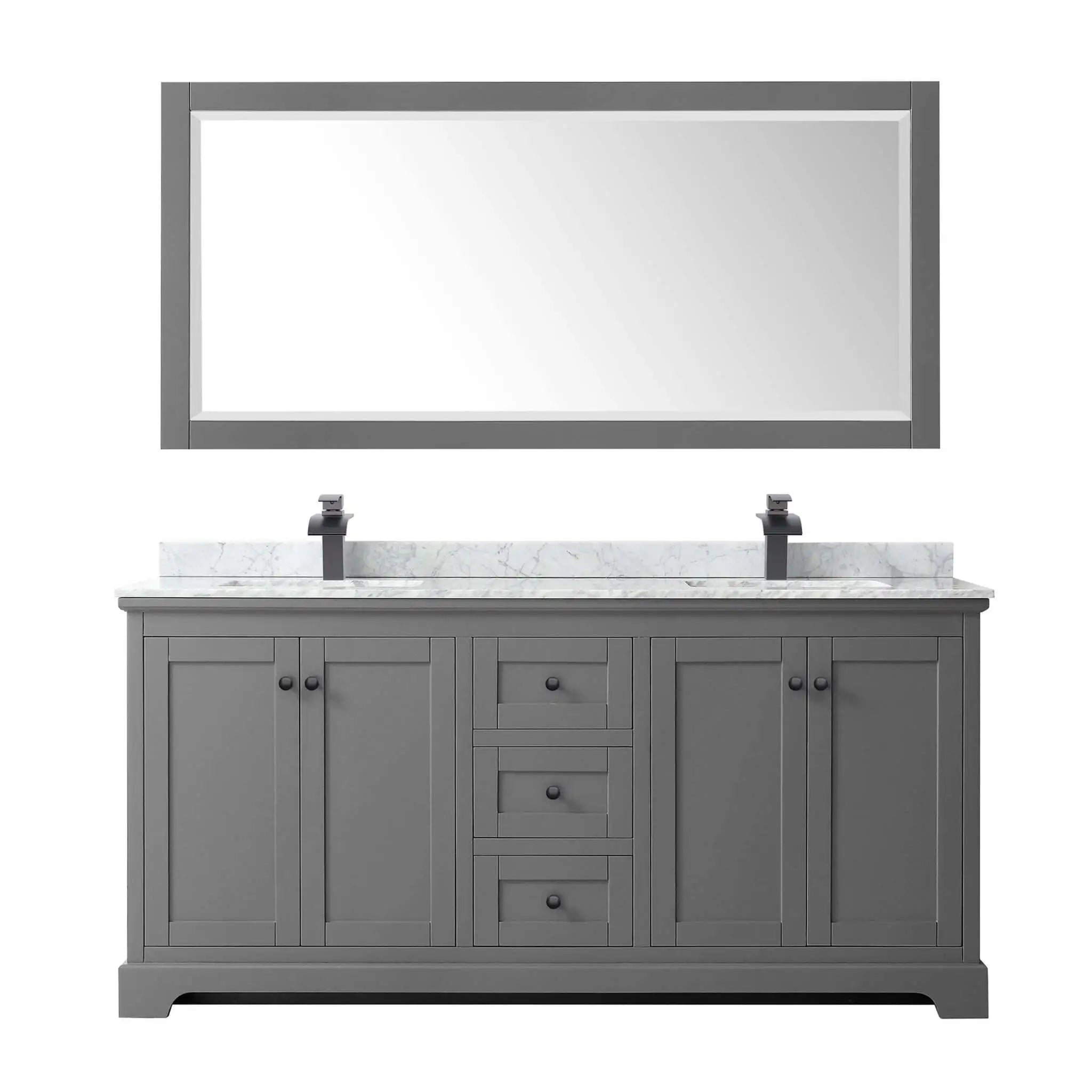 72" Avery Double Bathroom Vanity in Dark Gray with Matte Black Trim & 70" Mirror by Wyndham