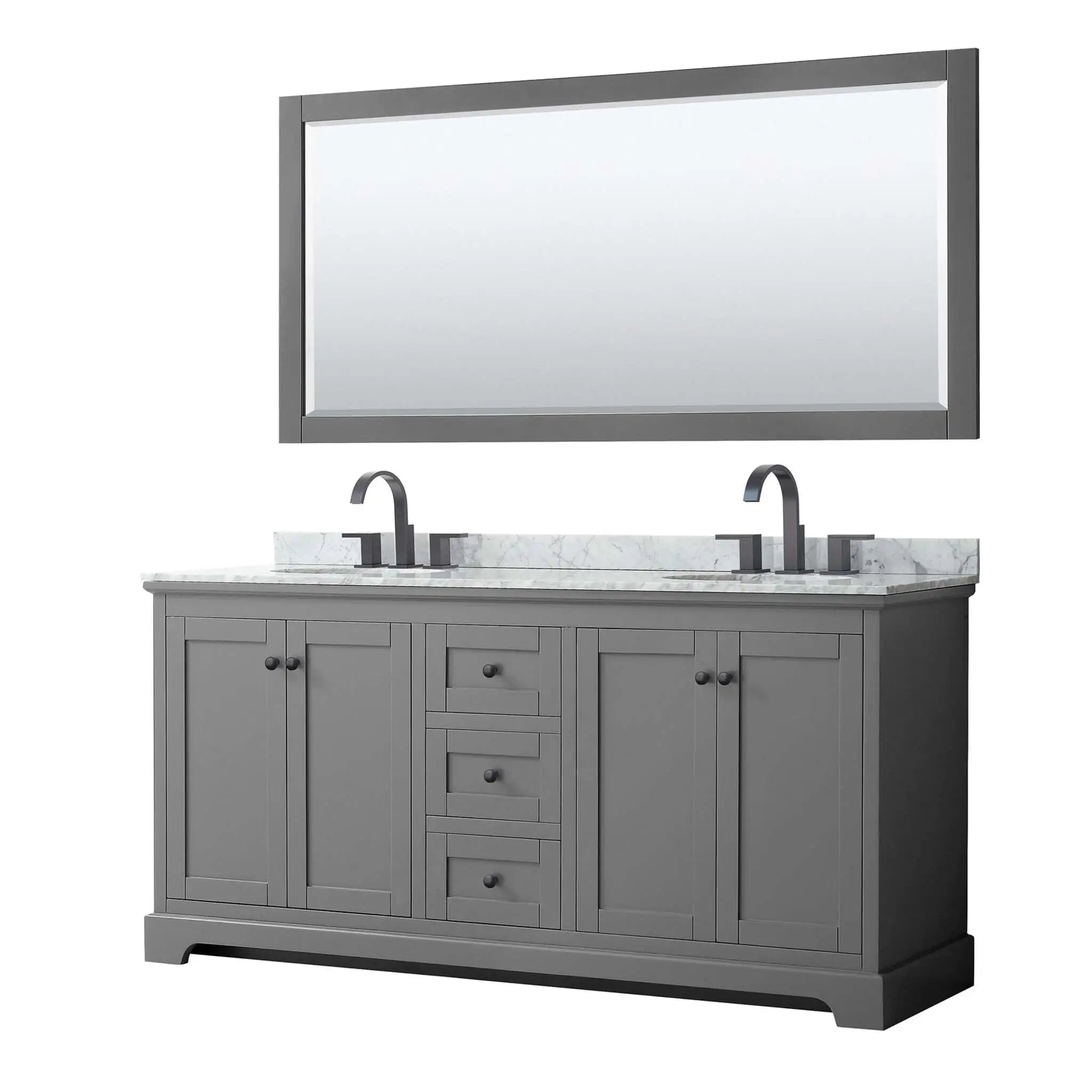 72" Avery Double Bathroom Vanity in Dark Gray with Matte Black Trim & 70" Mirror by Wyndham