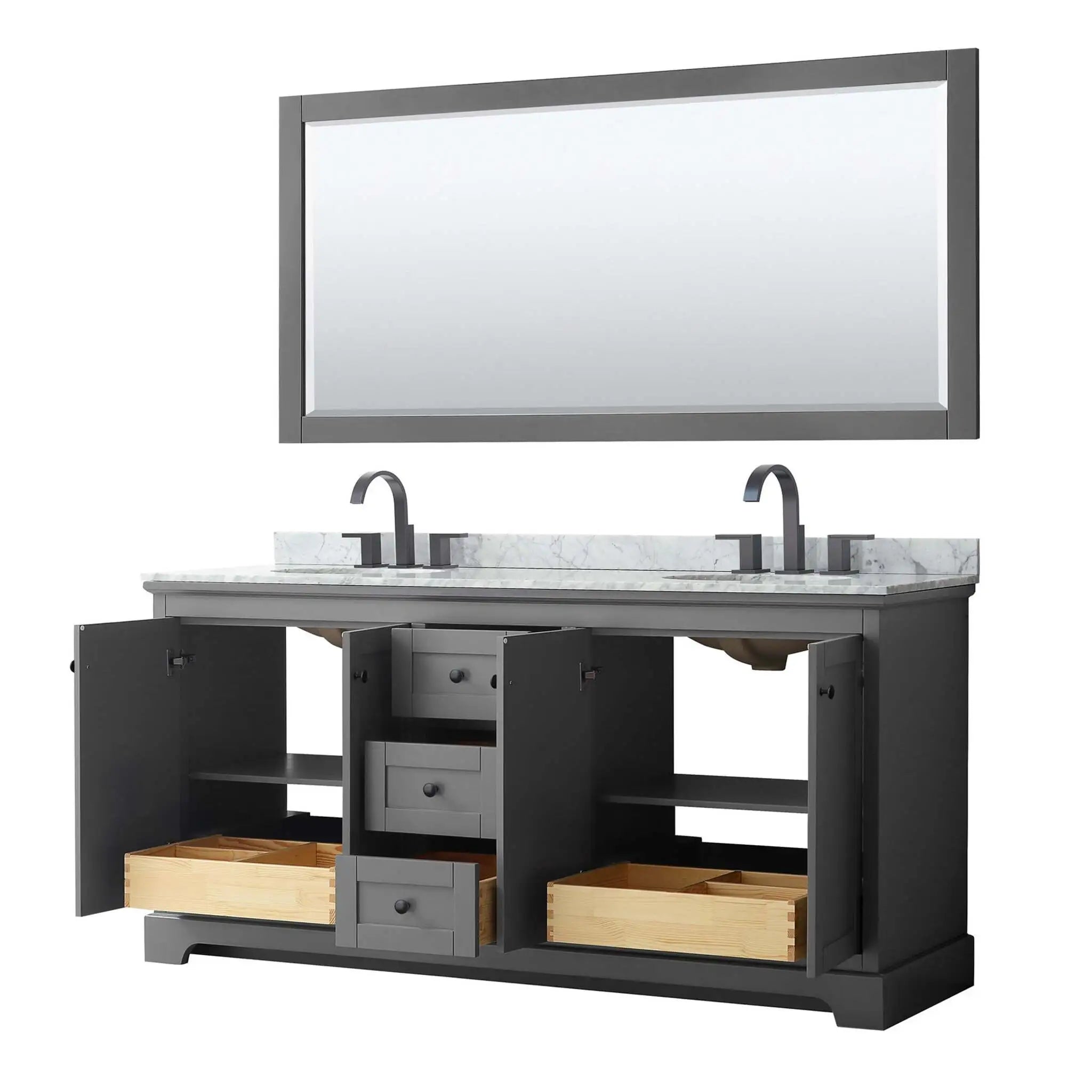 72" Avery Double Bathroom Vanity in Dark Gray with Matte Black Trim & 70" Mirror by Wyndham