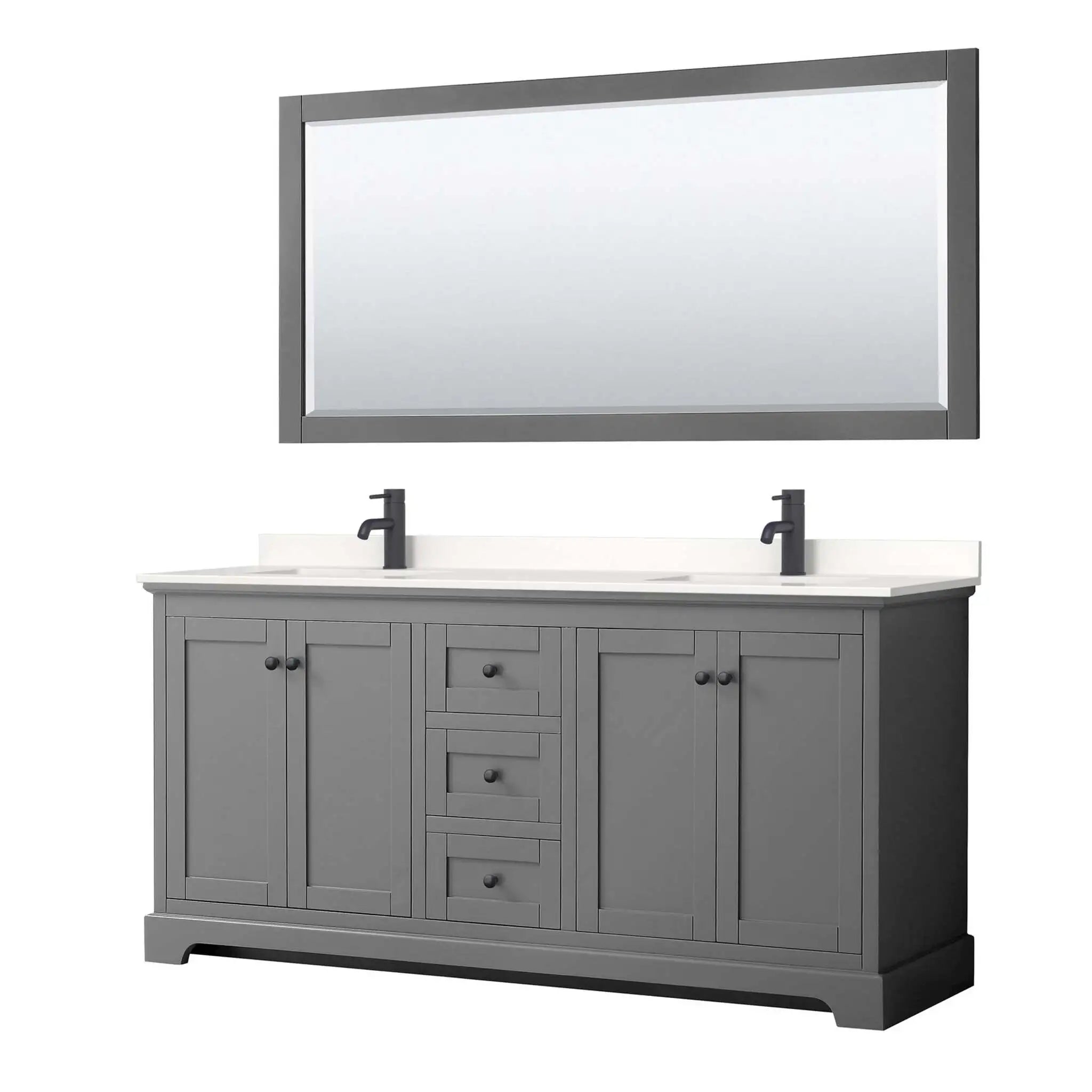 72" Avery Double Bathroom Vanity in Dark Gray with Matte Black Trim & 70" Mirror by Wyndham