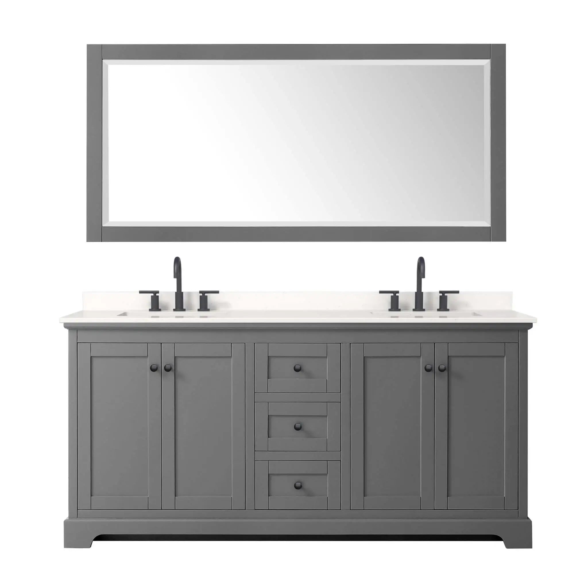 72" Avery Double Bathroom Vanity in Dark Gray with Matte Black Trim & 70" Mirror by Wyndham