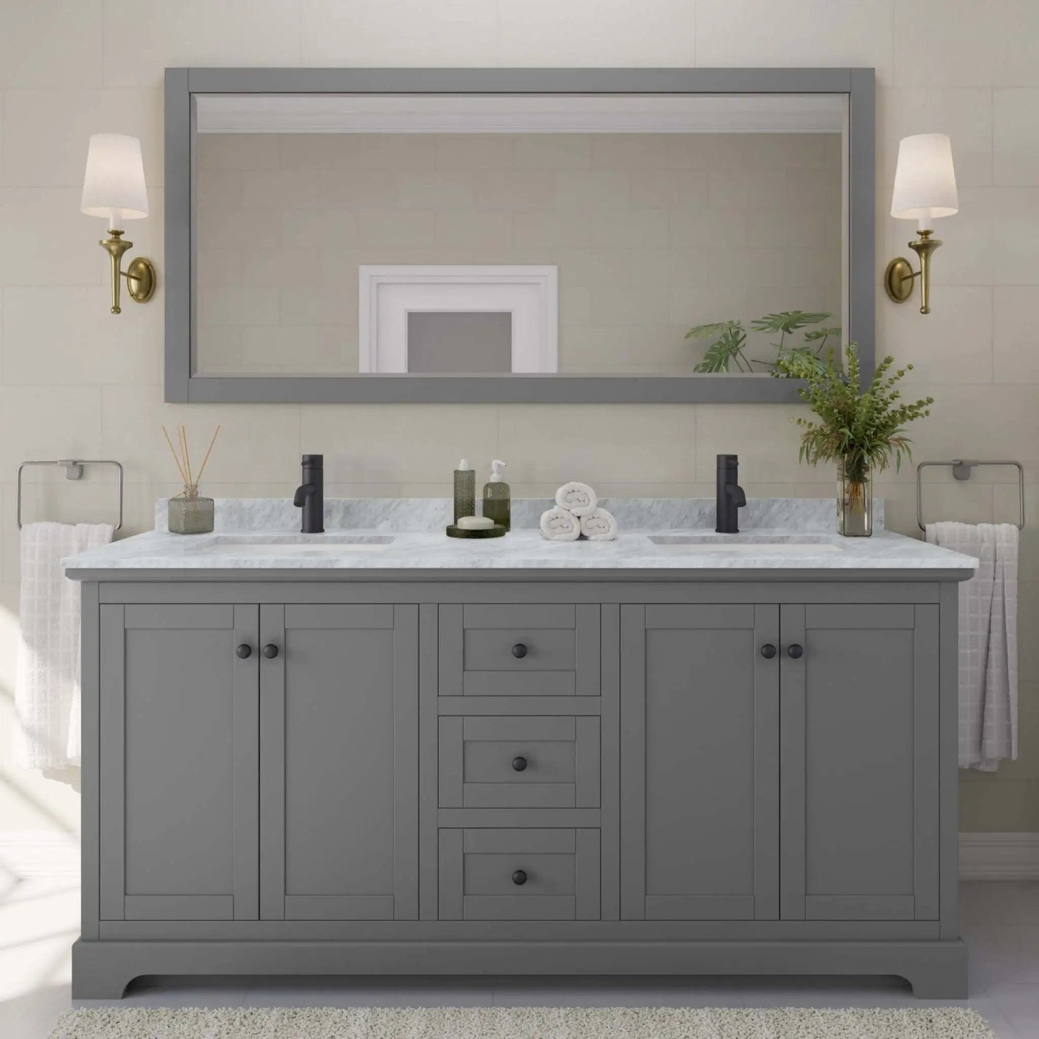 72" Avery Double Bathroom Vanity in Dark Gray with Matte Black Trim by Wyndham