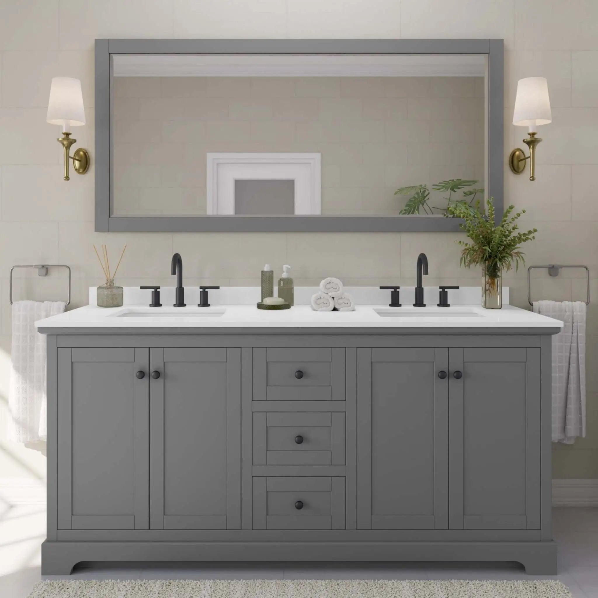 72" Avery Double Bathroom Vanity in Dark Gray with Matte Black Trim by Wyndham