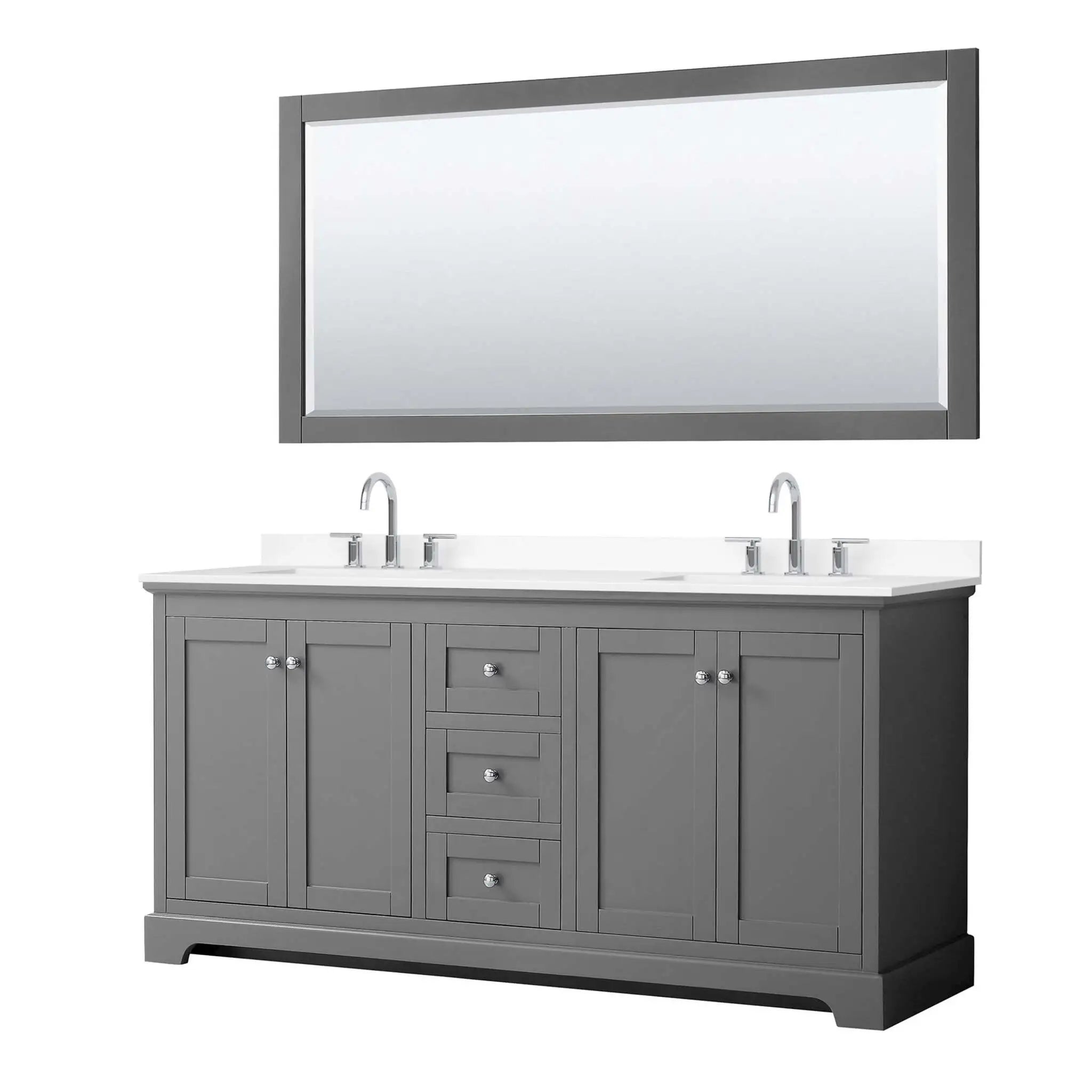 72" Avery Double Bathroom Vanity in Dark Gray with Polished Chrome Trim & 70" Mirror by Wyndham