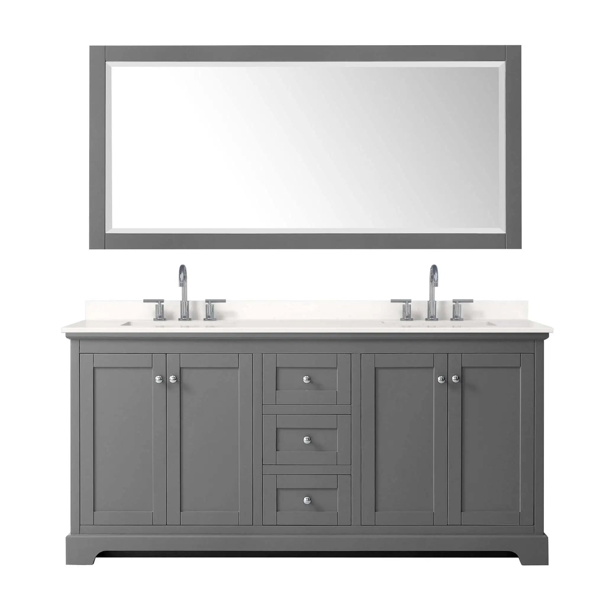 72" Avery Double Bathroom Vanity in Dark Gray with Polished Chrome Trim & 70" Mirror by Wyndham