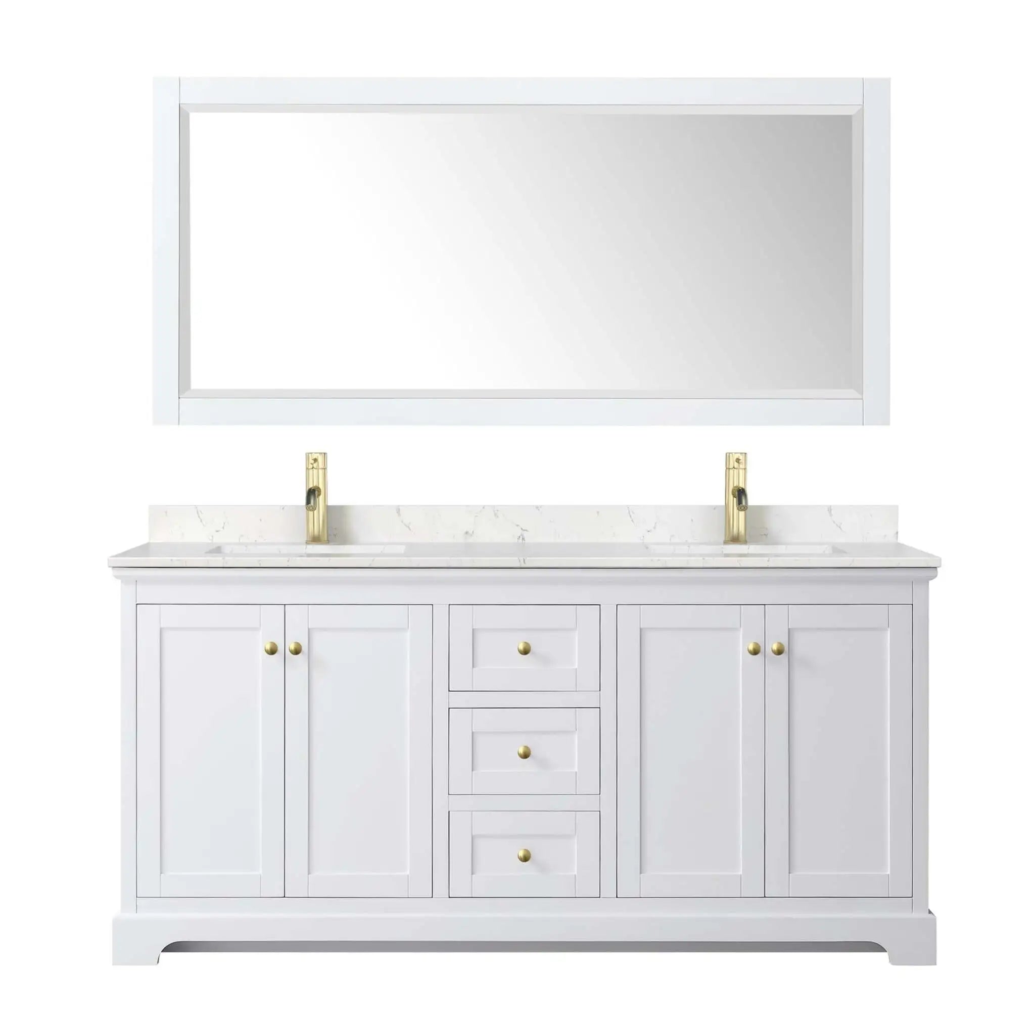 72" Avery Double Bathroom Vanity in White with Brushed Gold Trim & 70" Mirror by Wyndham