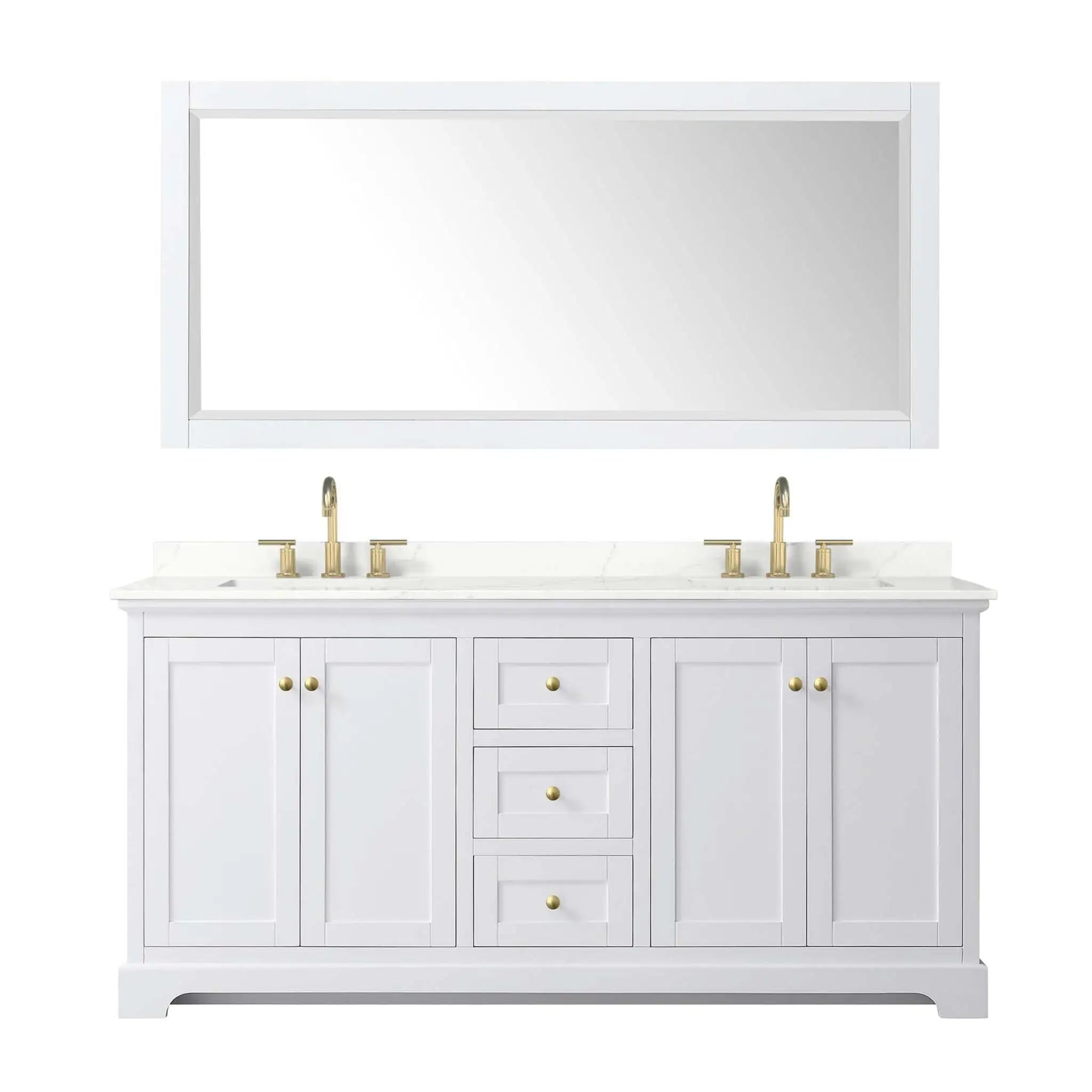 72" Avery Double Bathroom Vanity in White with Brushed Gold Trim & 70" Mirror by Wyndham