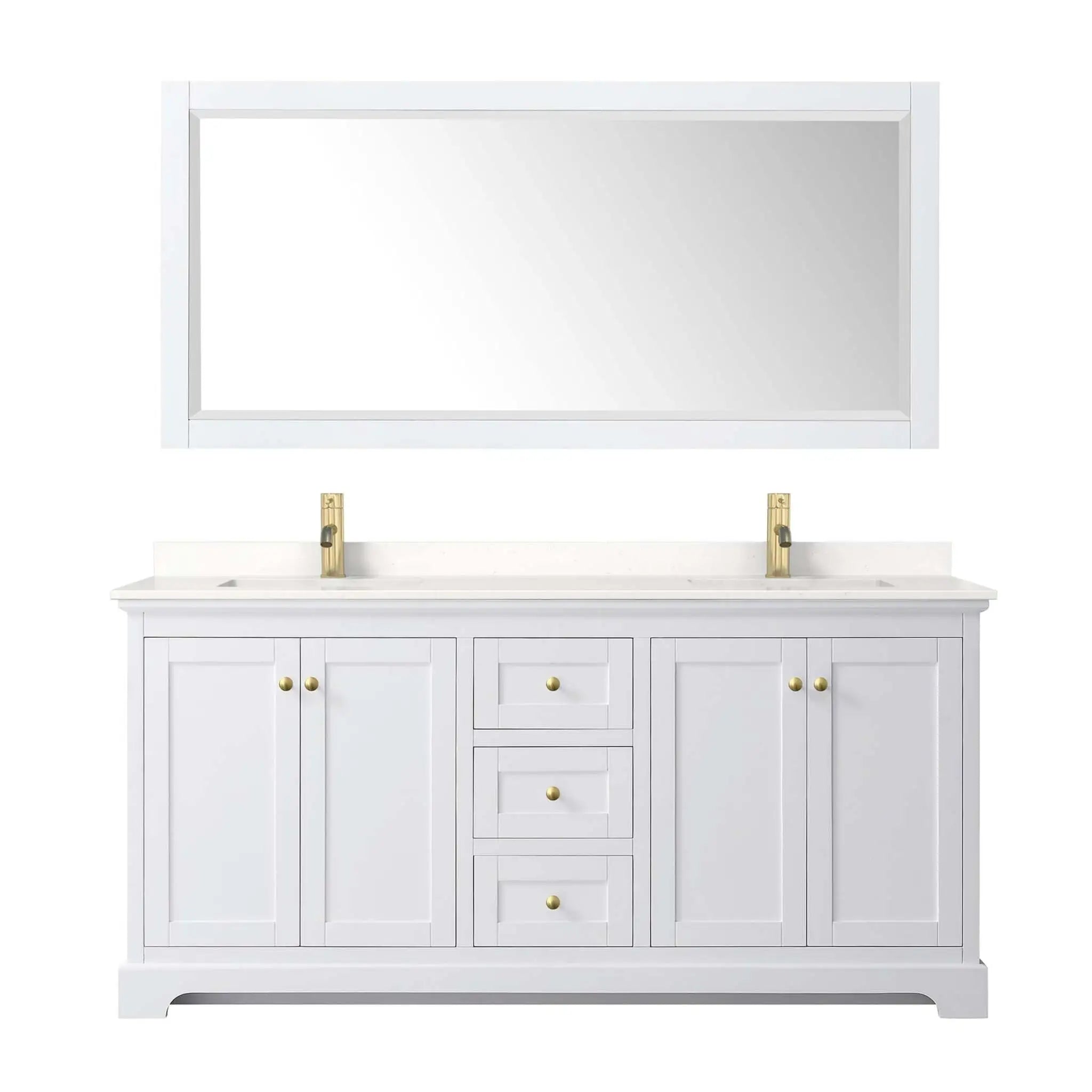 72" Avery Double Bathroom Vanity in White with Brushed Gold Trim & 70" Mirror by Wyndham