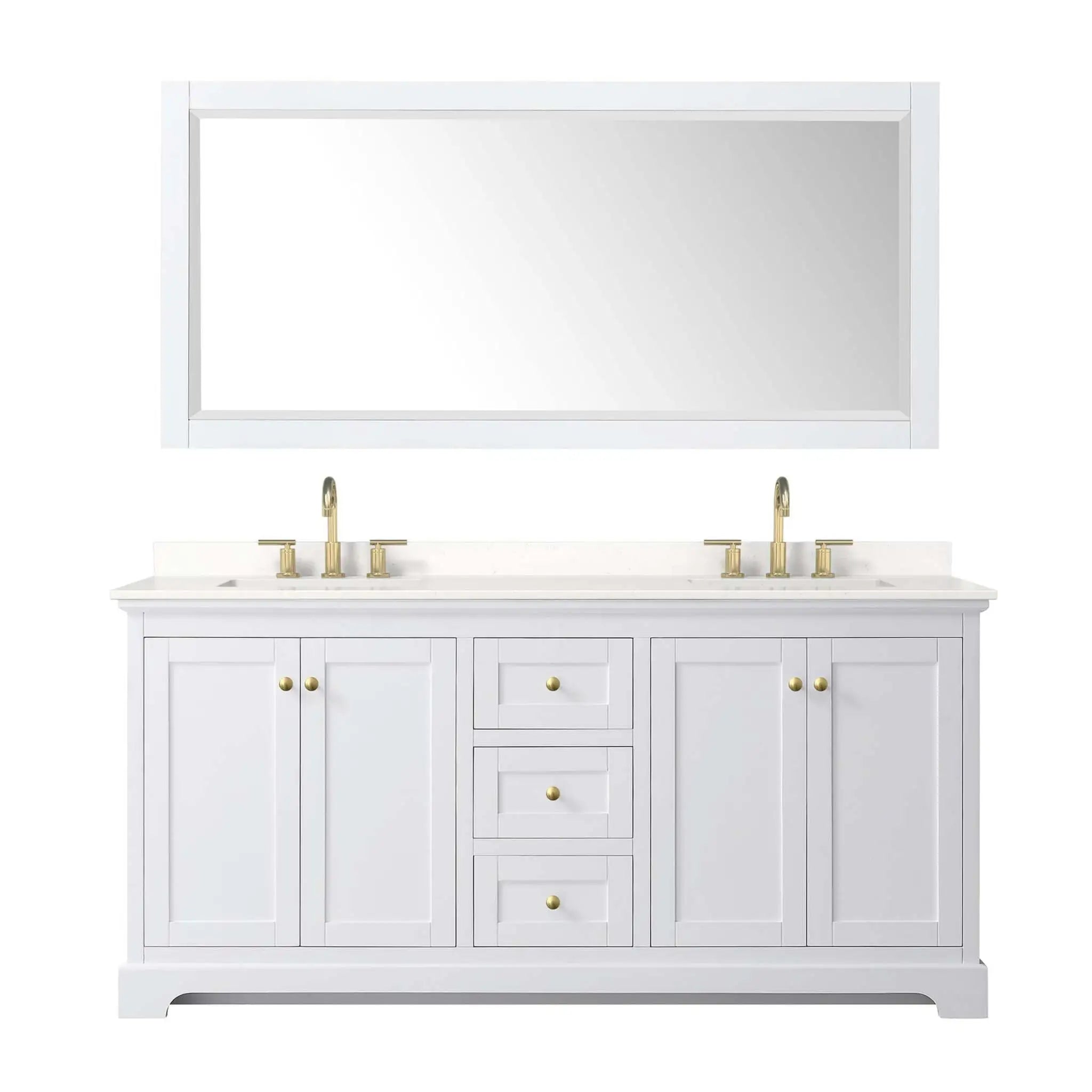 72" Avery Double Bathroom Vanity in White with Brushed Gold Trim & 70" Mirror by Wyndham