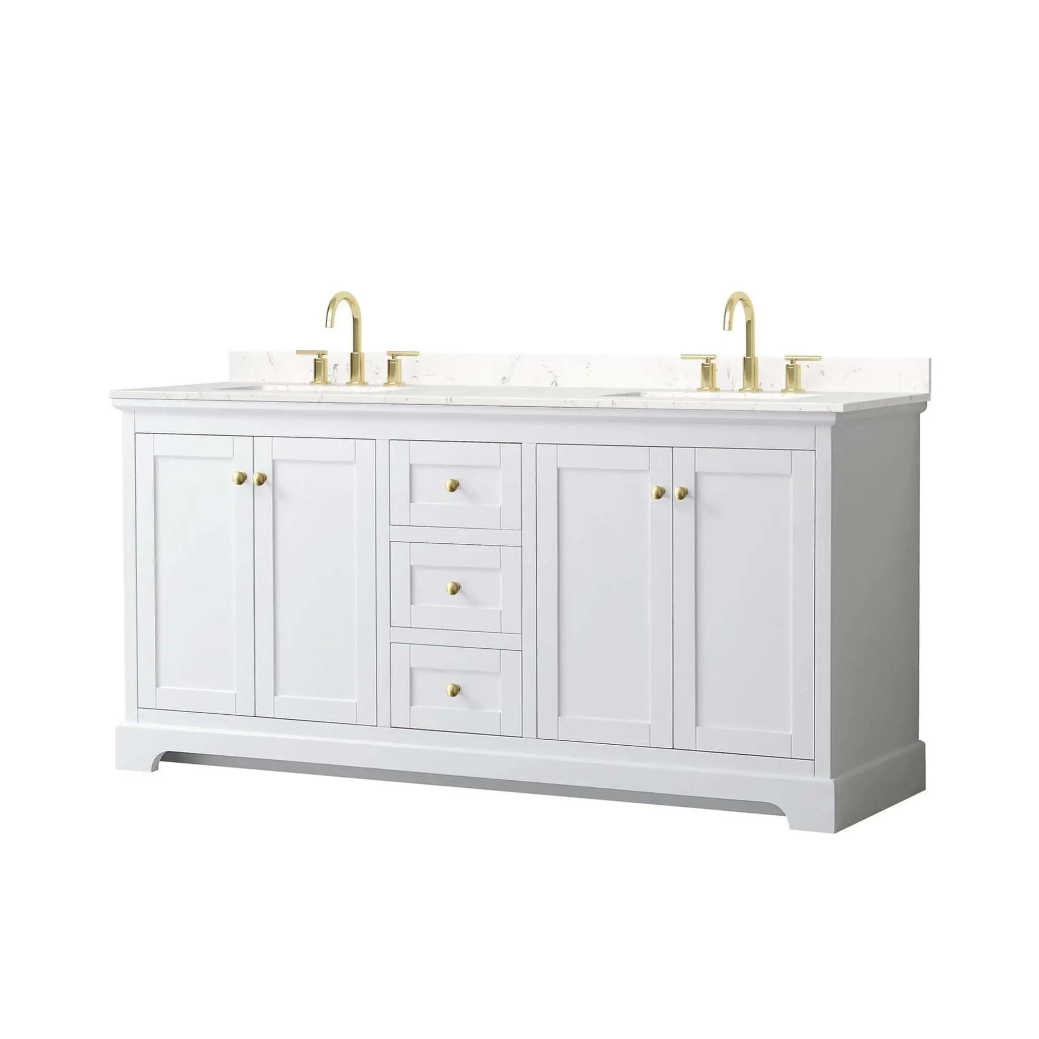 72" Avery Double Bathroom Vanity in White with Brushed Gold Trim by Wyndham