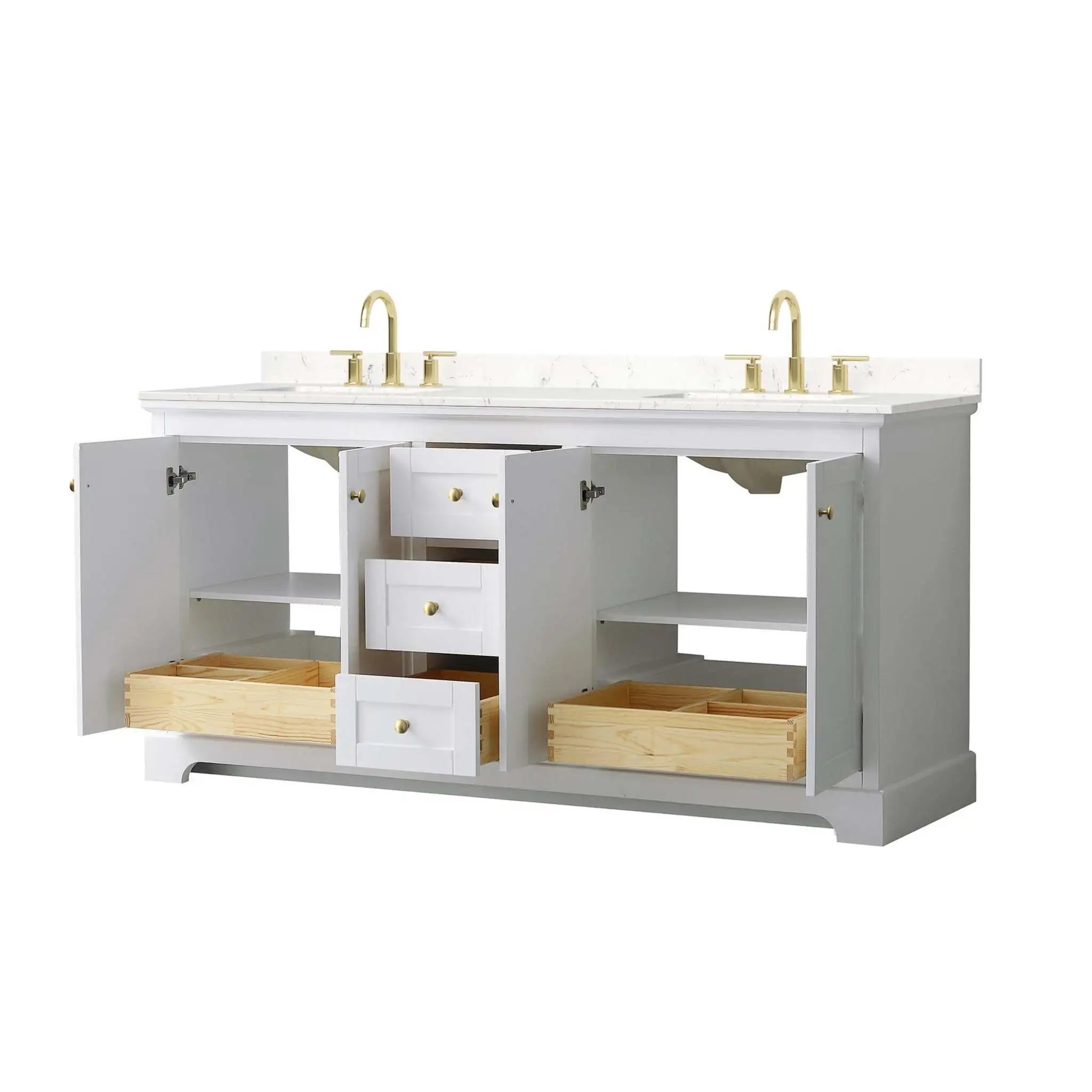 72" Avery Double Bathroom Vanity in White with Brushed Gold Trim by Wyndham