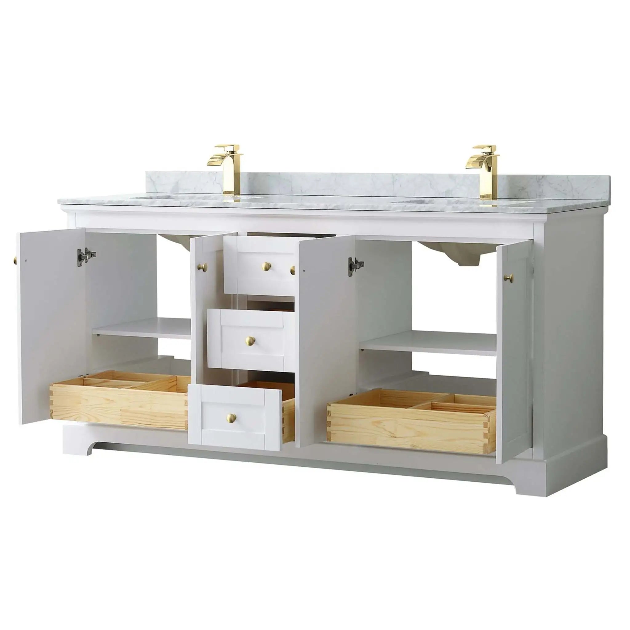 72" Avery Double Bathroom Vanity in White with Brushed Gold Trim by Wyndham