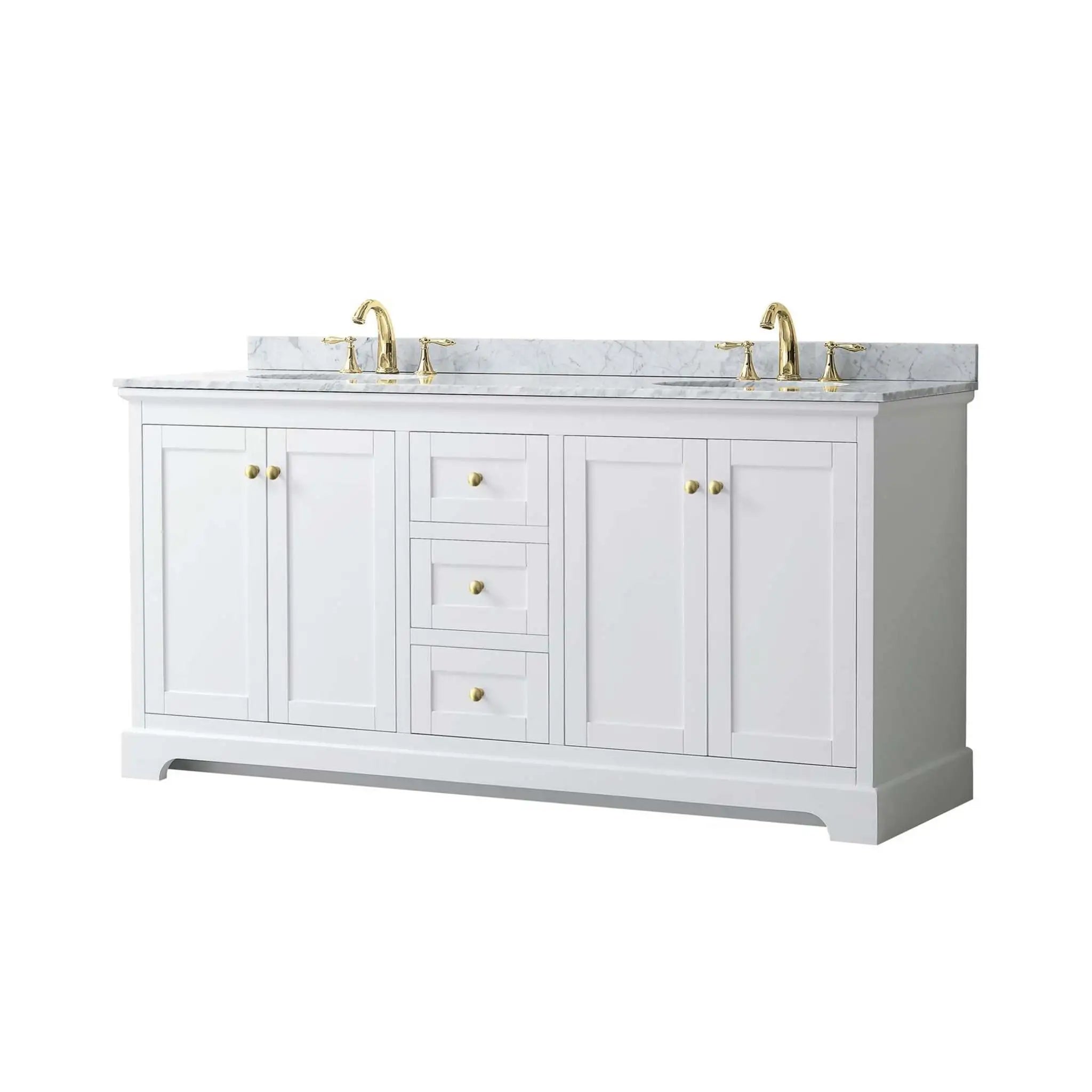 72" Avery Double Bathroom Vanity in White with Brushed Gold Trim by Wyndham