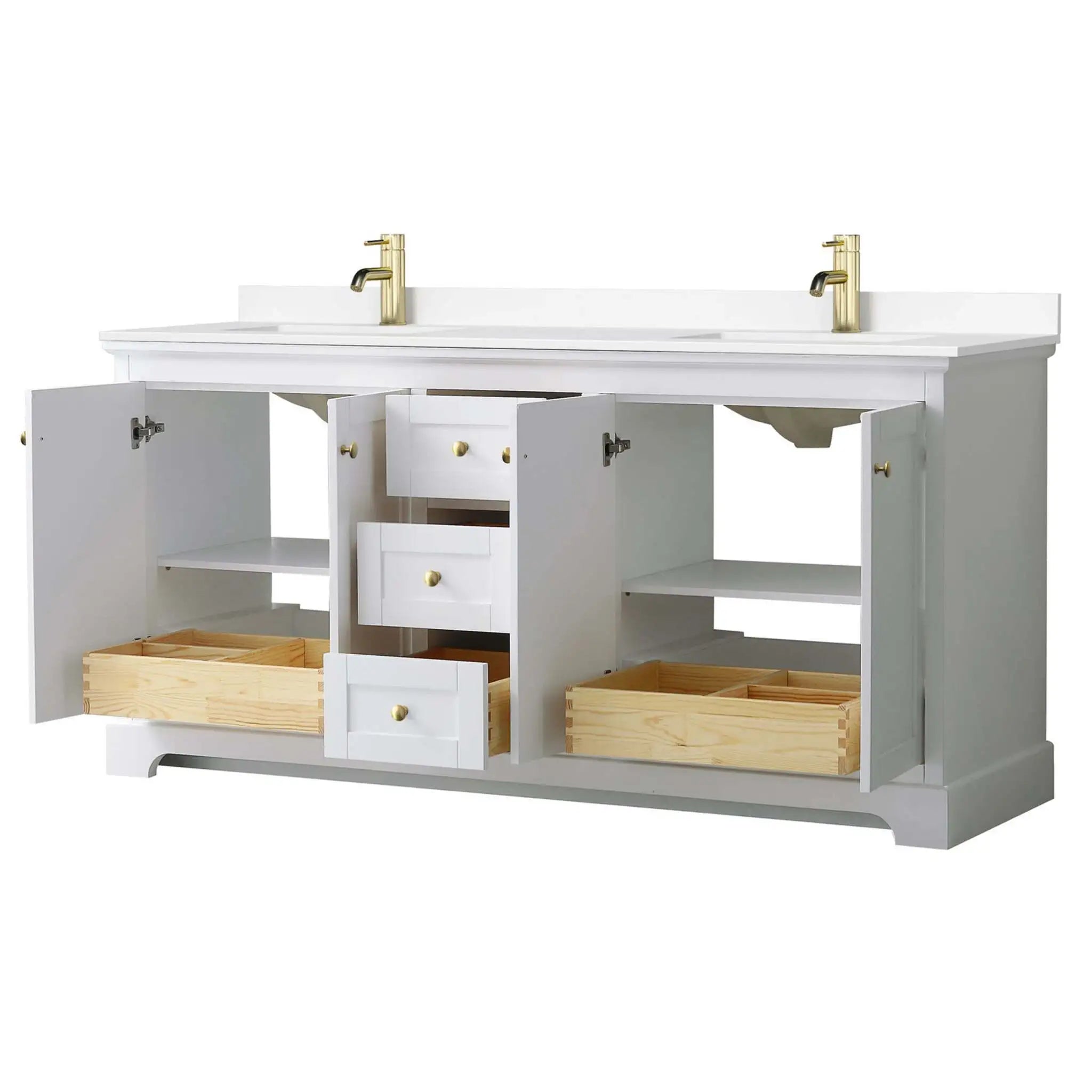 72" Avery Double Bathroom Vanity in White with Brushed Gold Trim by Wyndham