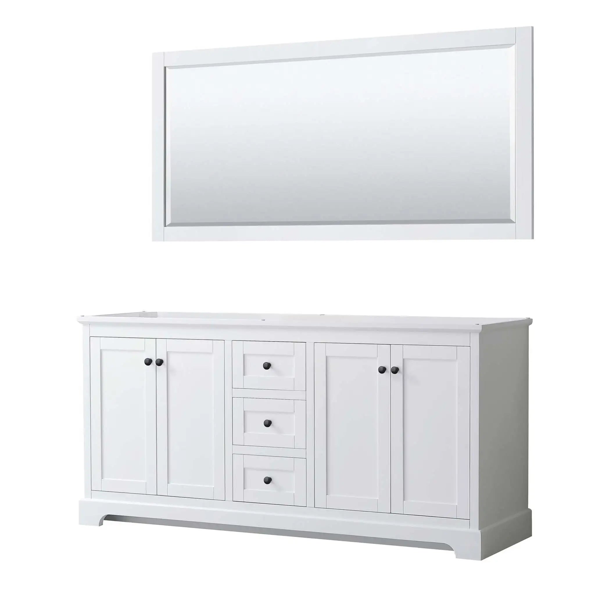 72" Avery Double Bathroom Vanity in White with Matte Black Trim & 70" Mirror by Wyndham