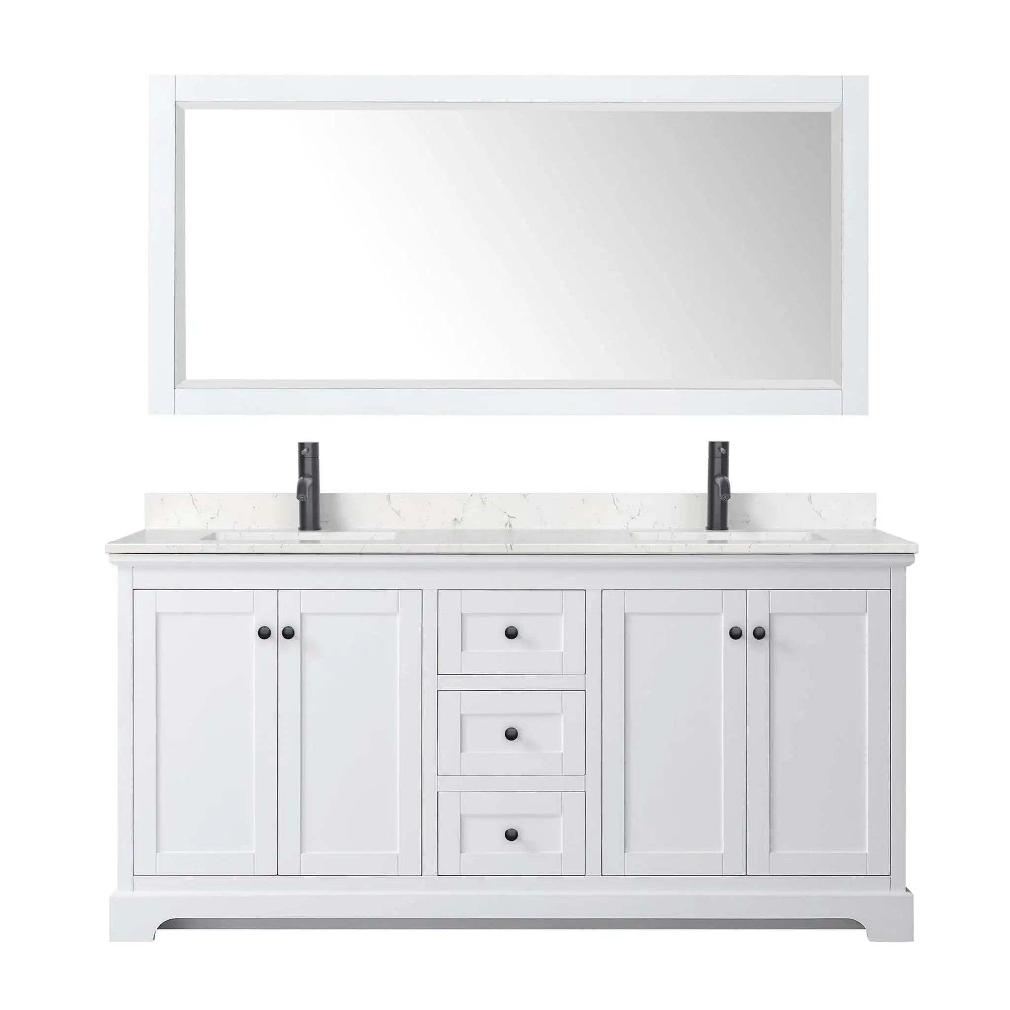 72" Avery Double Bathroom Vanity in White with Matte Black Trim & 70" Mirror by Wyndham