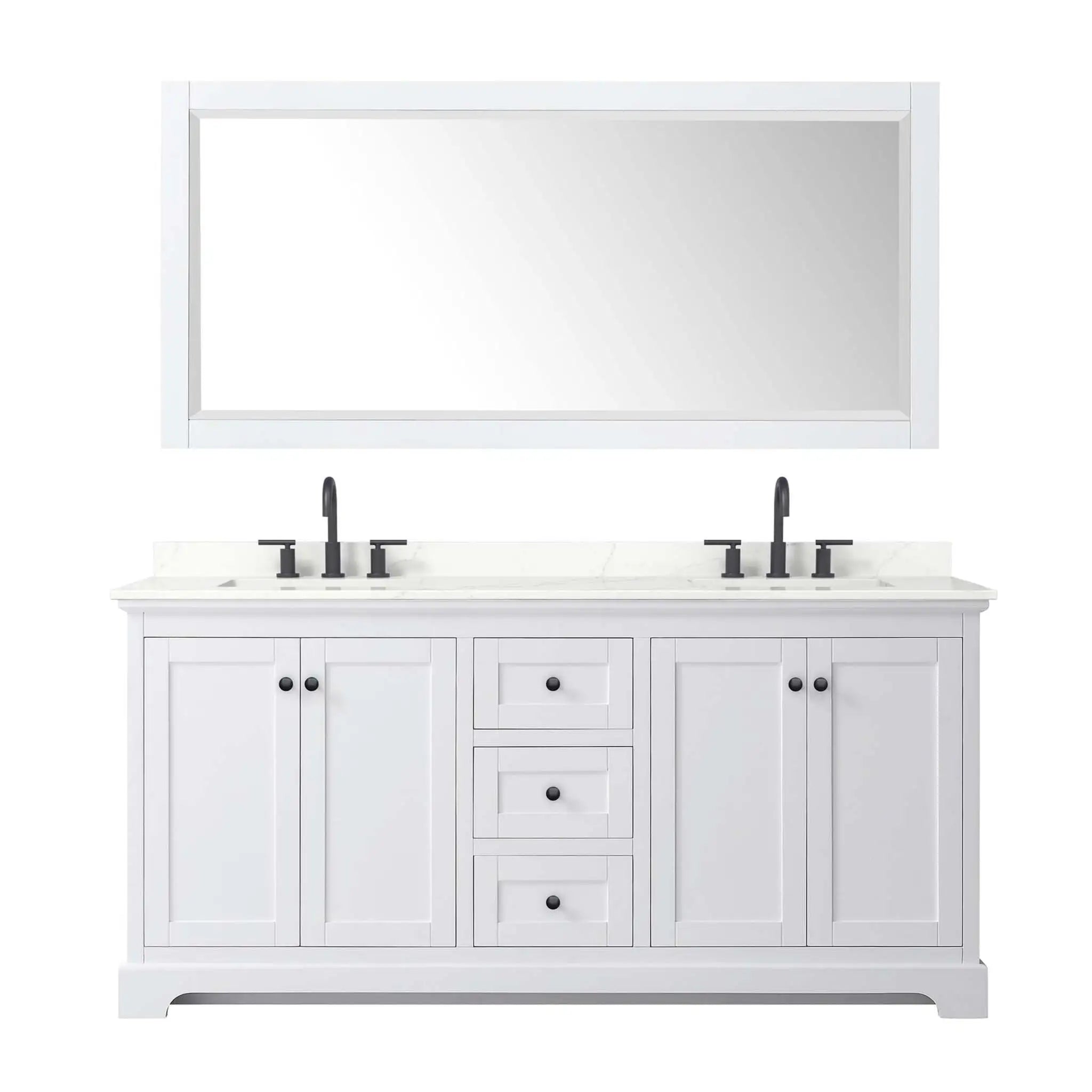 72" Avery Double Bathroom Vanity in White with Matte Black Trim & 70" Mirror by Wyndham
