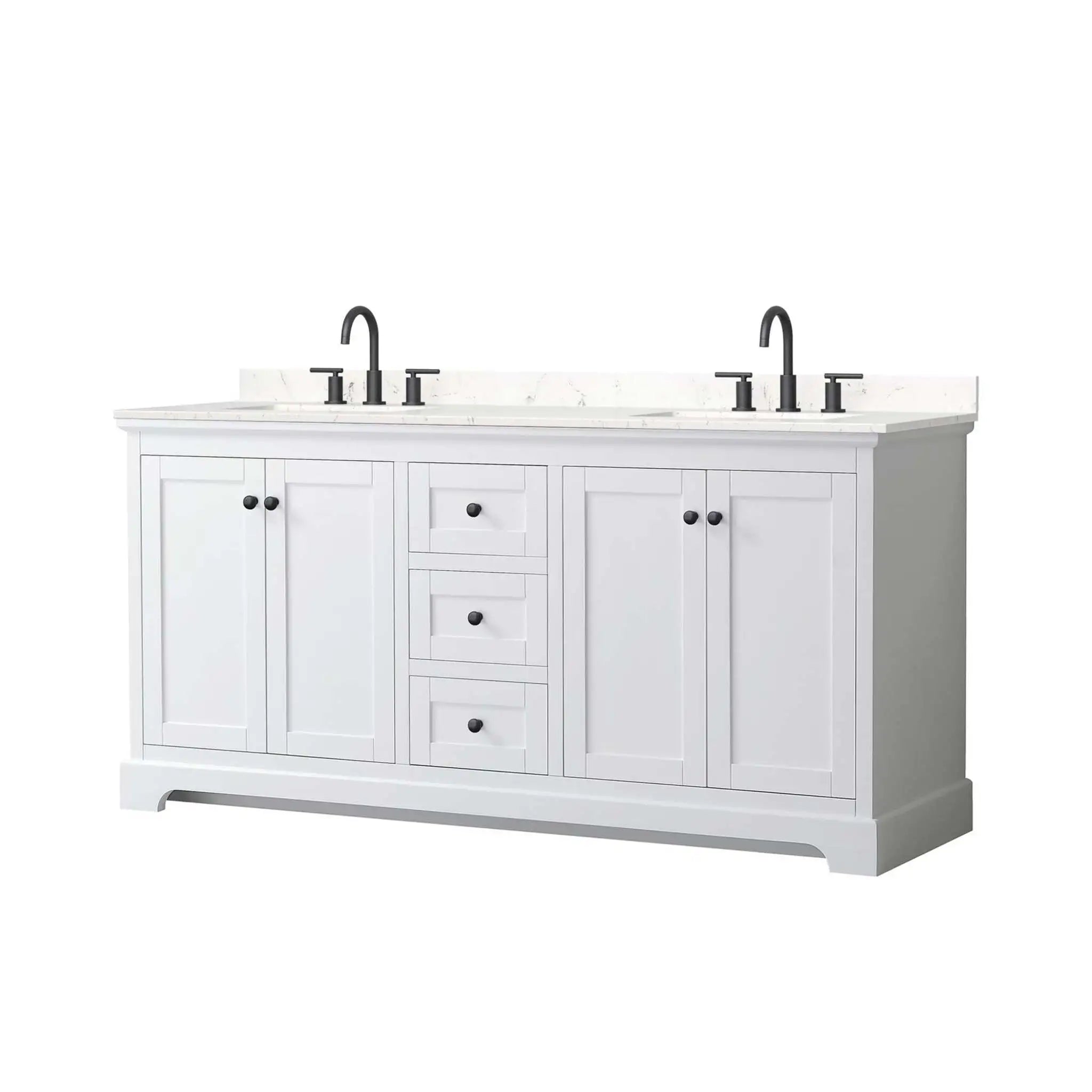 72" Avery Double Bathroom Vanity in White with Matte Black Trim by Wyndham