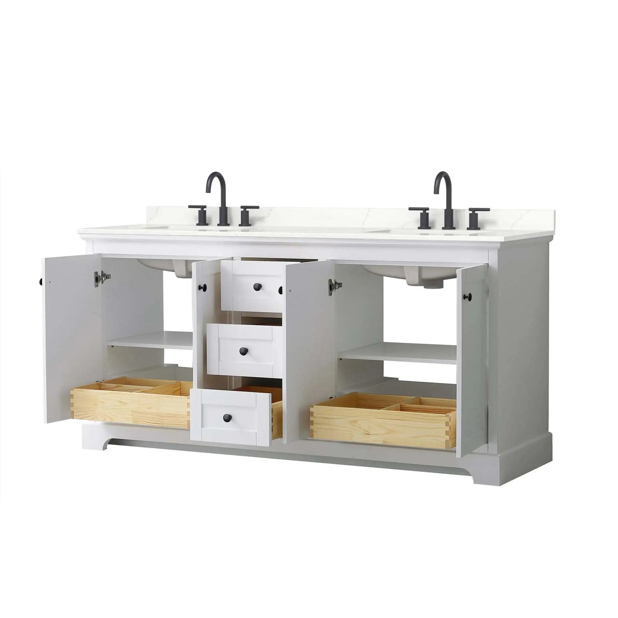 72" Avery Double Bathroom Vanity in White with Matte Black Trim by Wyndham