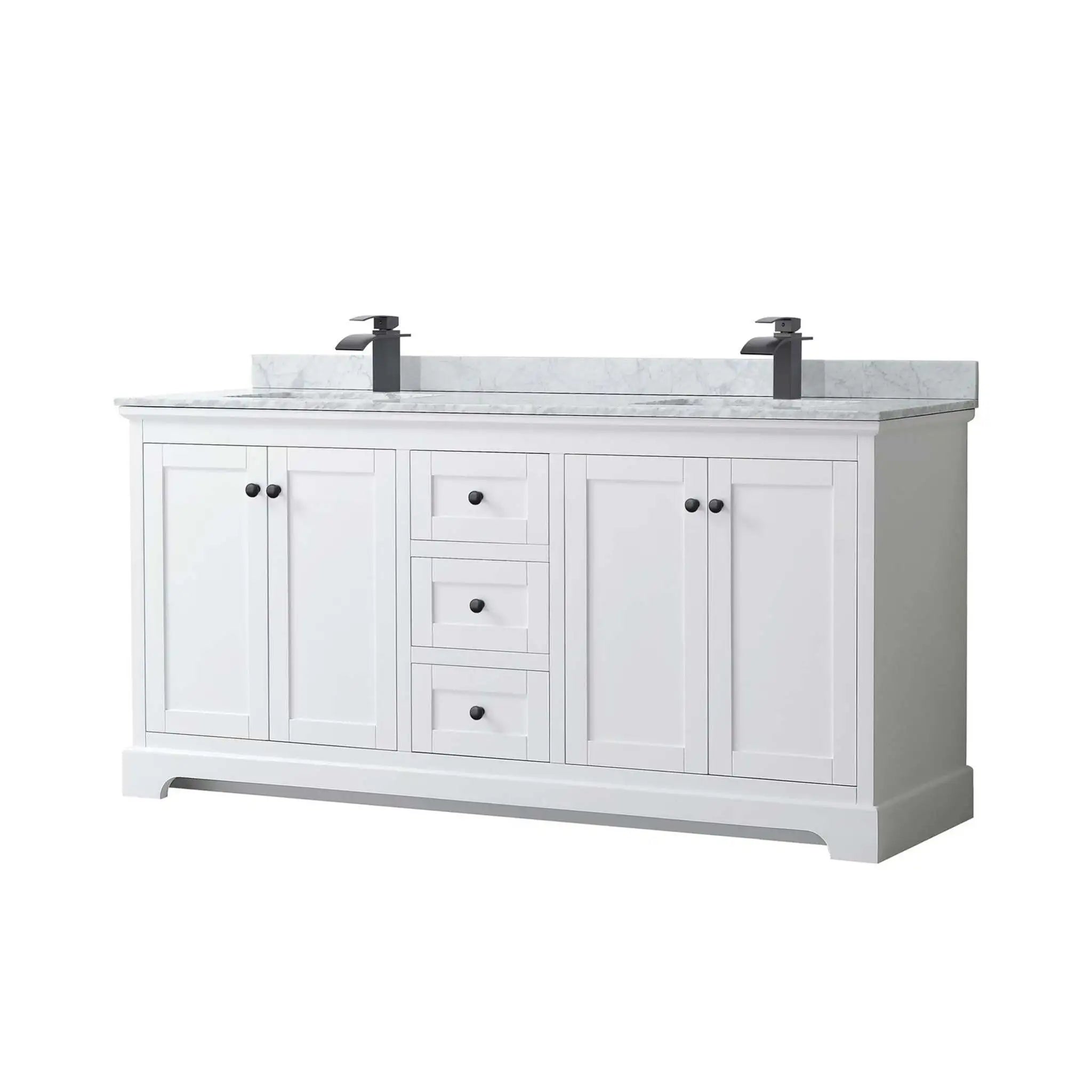 72" Avery Double Bathroom Vanity in White with Matte Black Trim by Wyndham