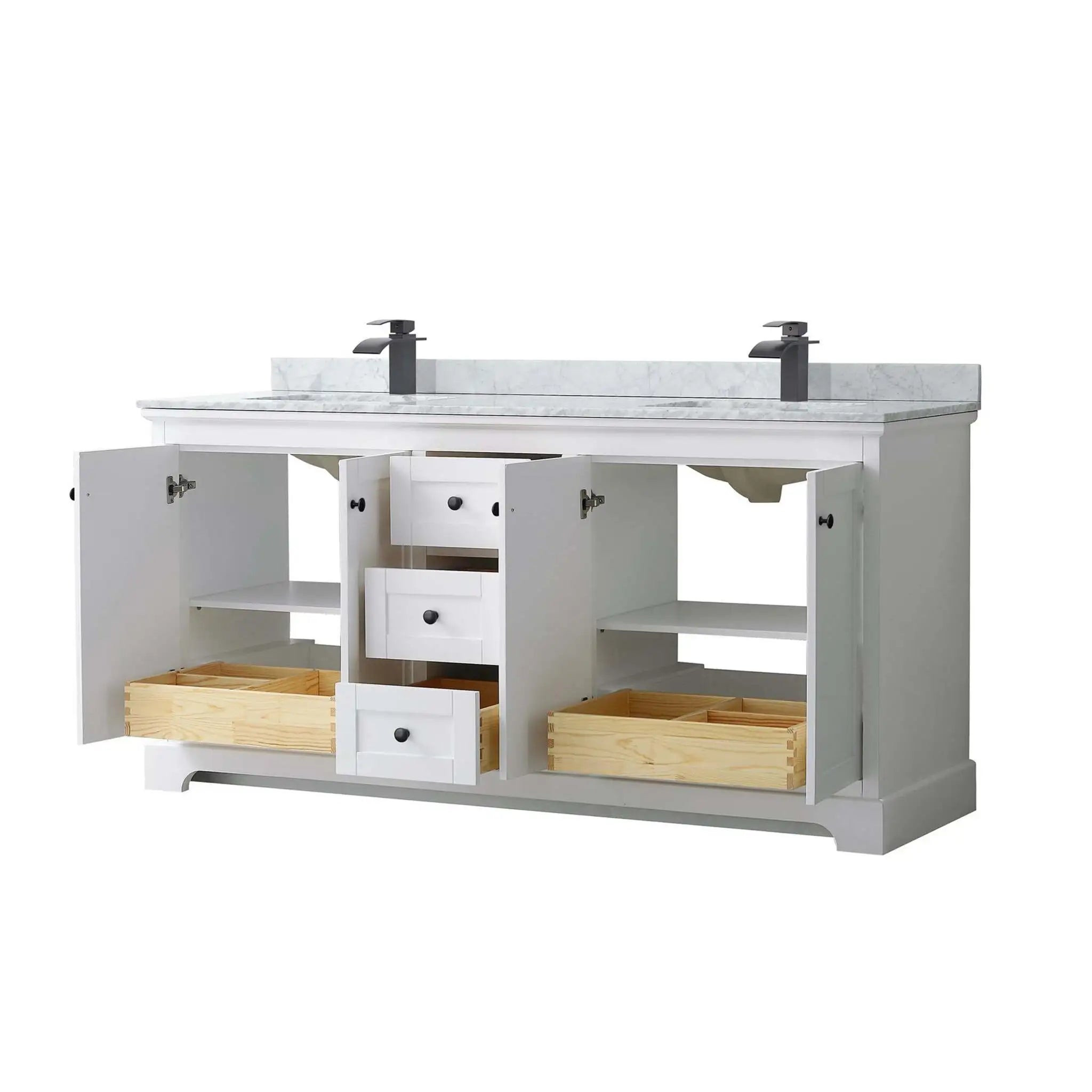 72" Avery Double Bathroom Vanity in White with Matte Black Trim by Wyndham