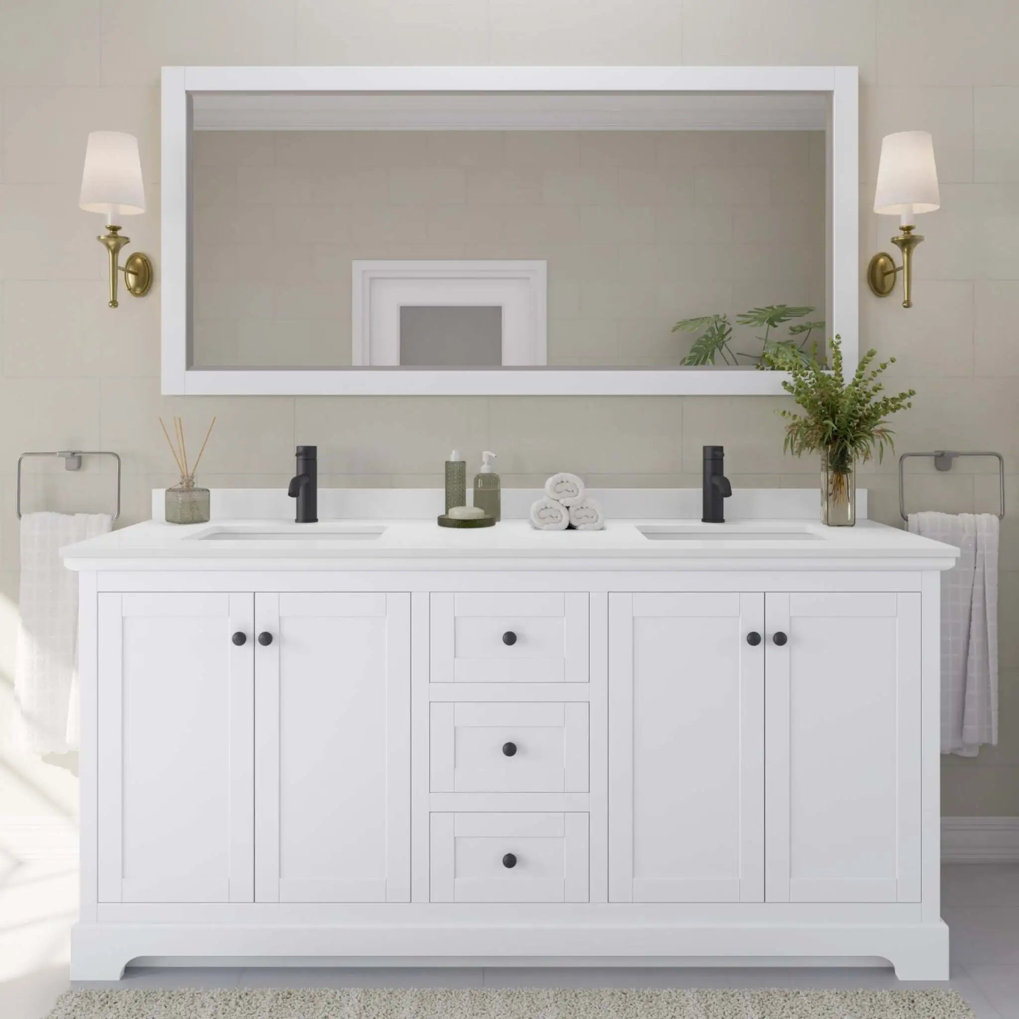 72" Avery Double Bathroom Vanity in White with Matte Black Trim by Wyndham