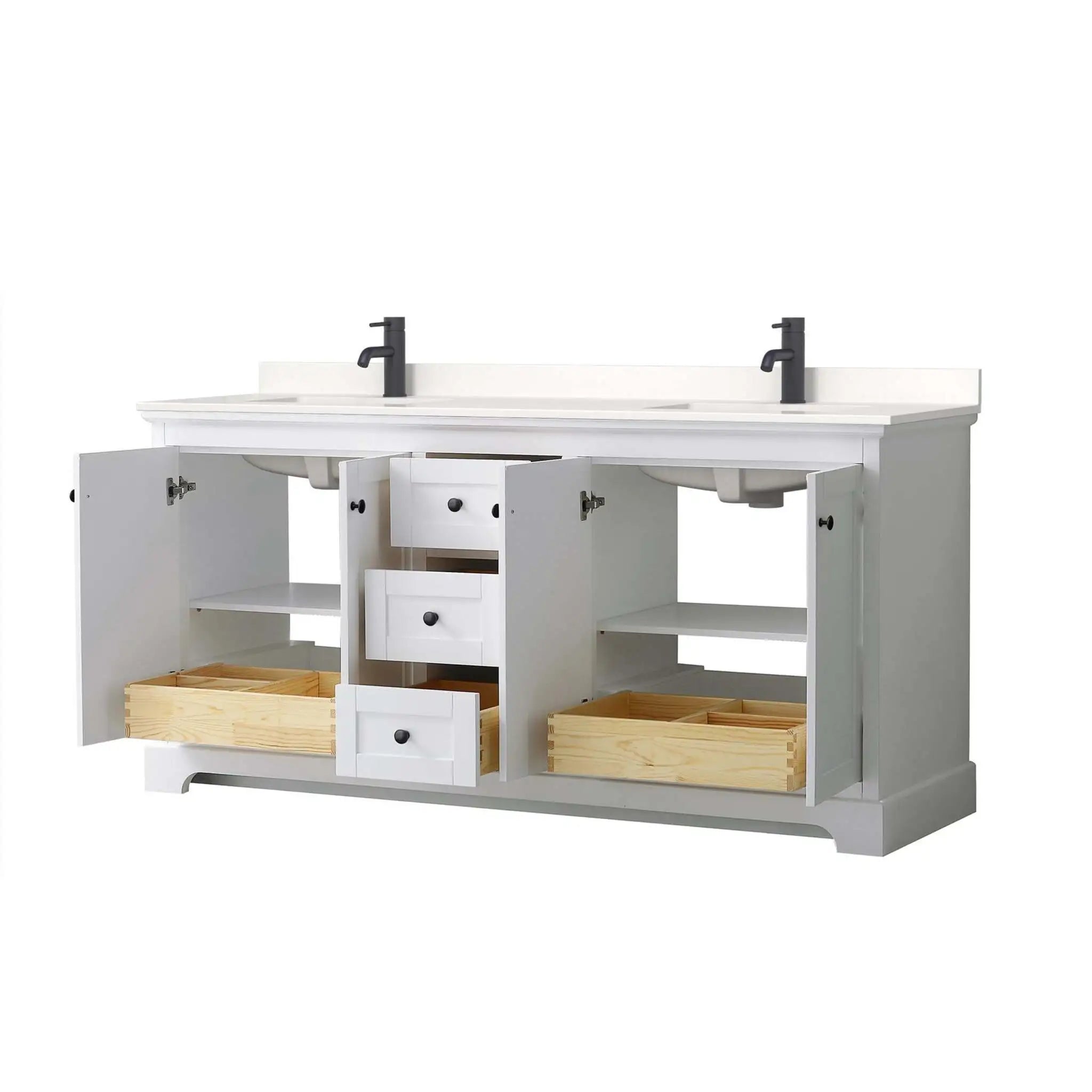 72" Avery Double Bathroom Vanity in White with Matte Black Trim by Wyndham